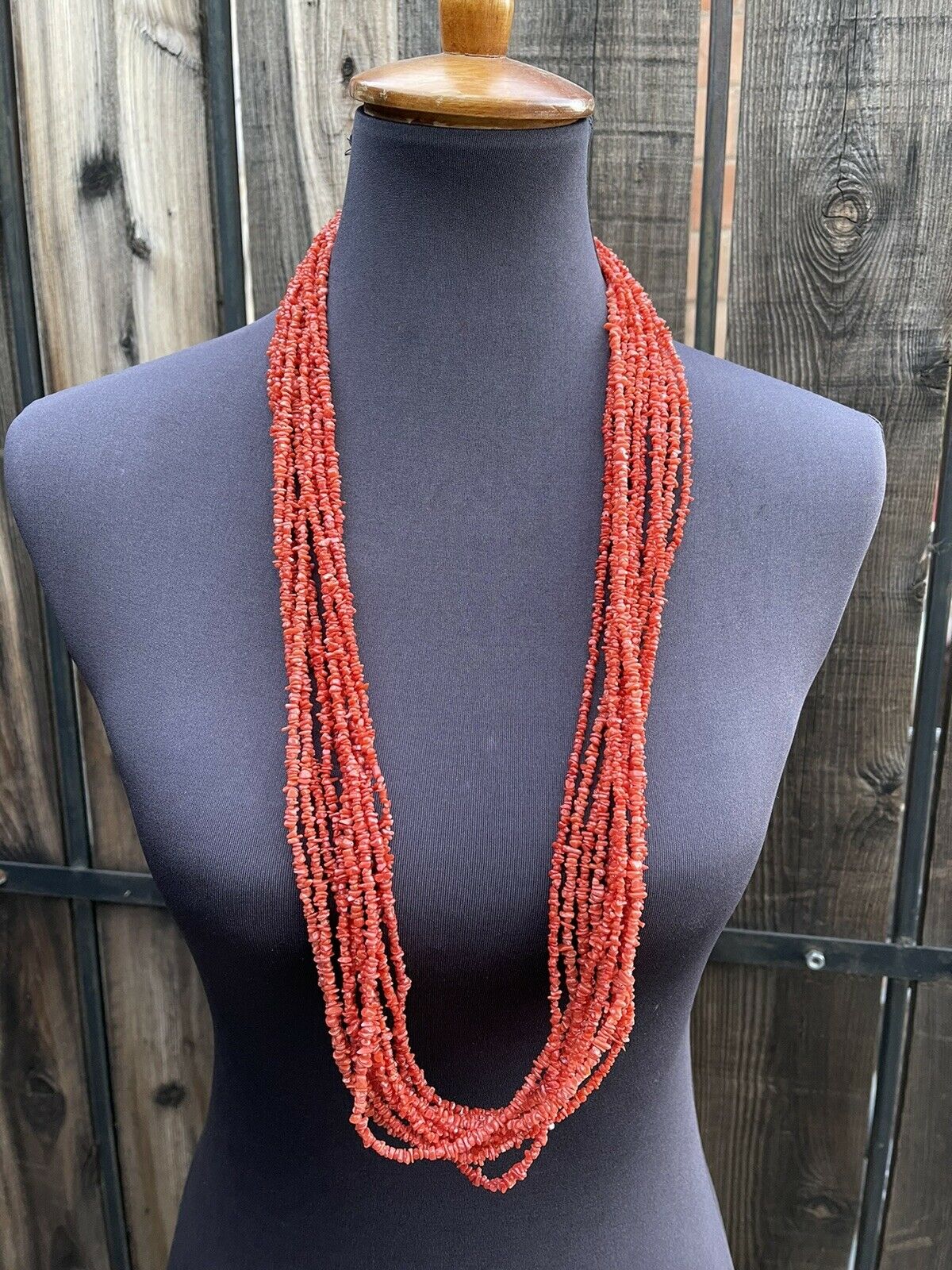 Handcrafted Sterling Silver Pink Coral 10 Strand Bead Necklack