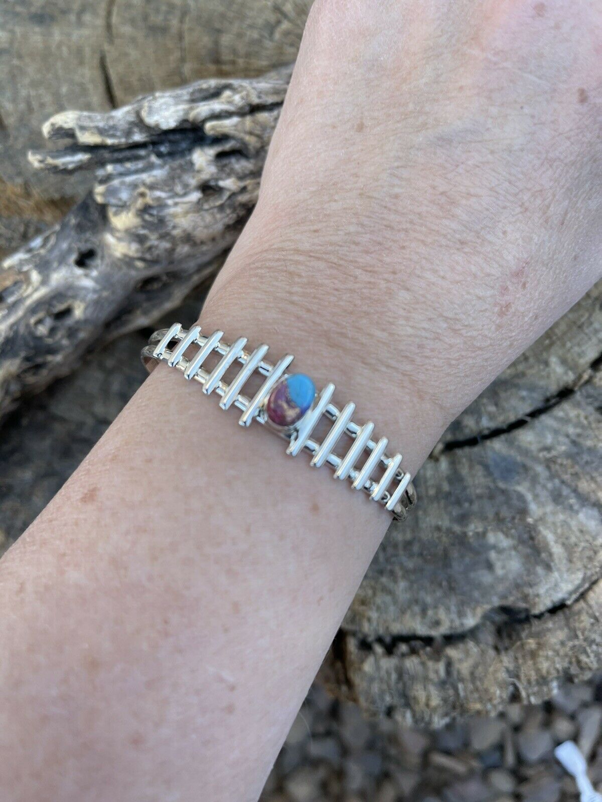 Handcrafted Pink Dream Mohave Sterling Silver Cuff Bracelet Signed