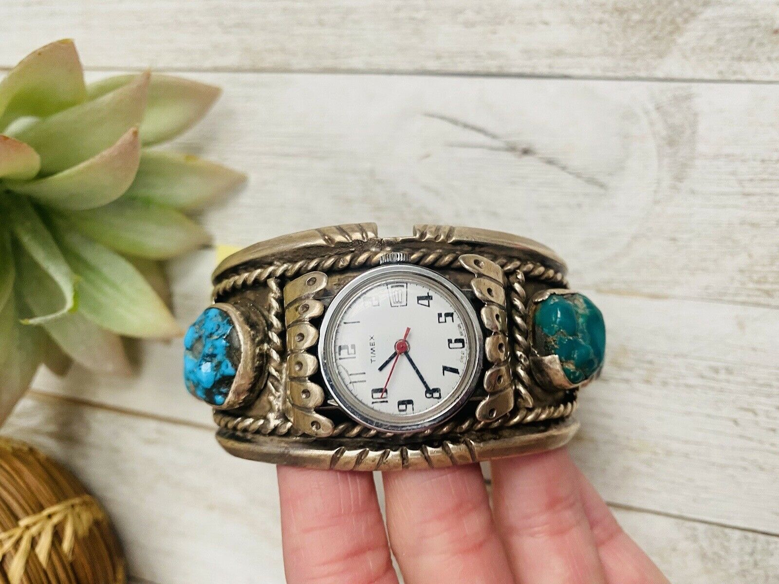 Handcrafted Old Pawn Vintage Kingman Turquoise & Sterling Silver Watch Cuff