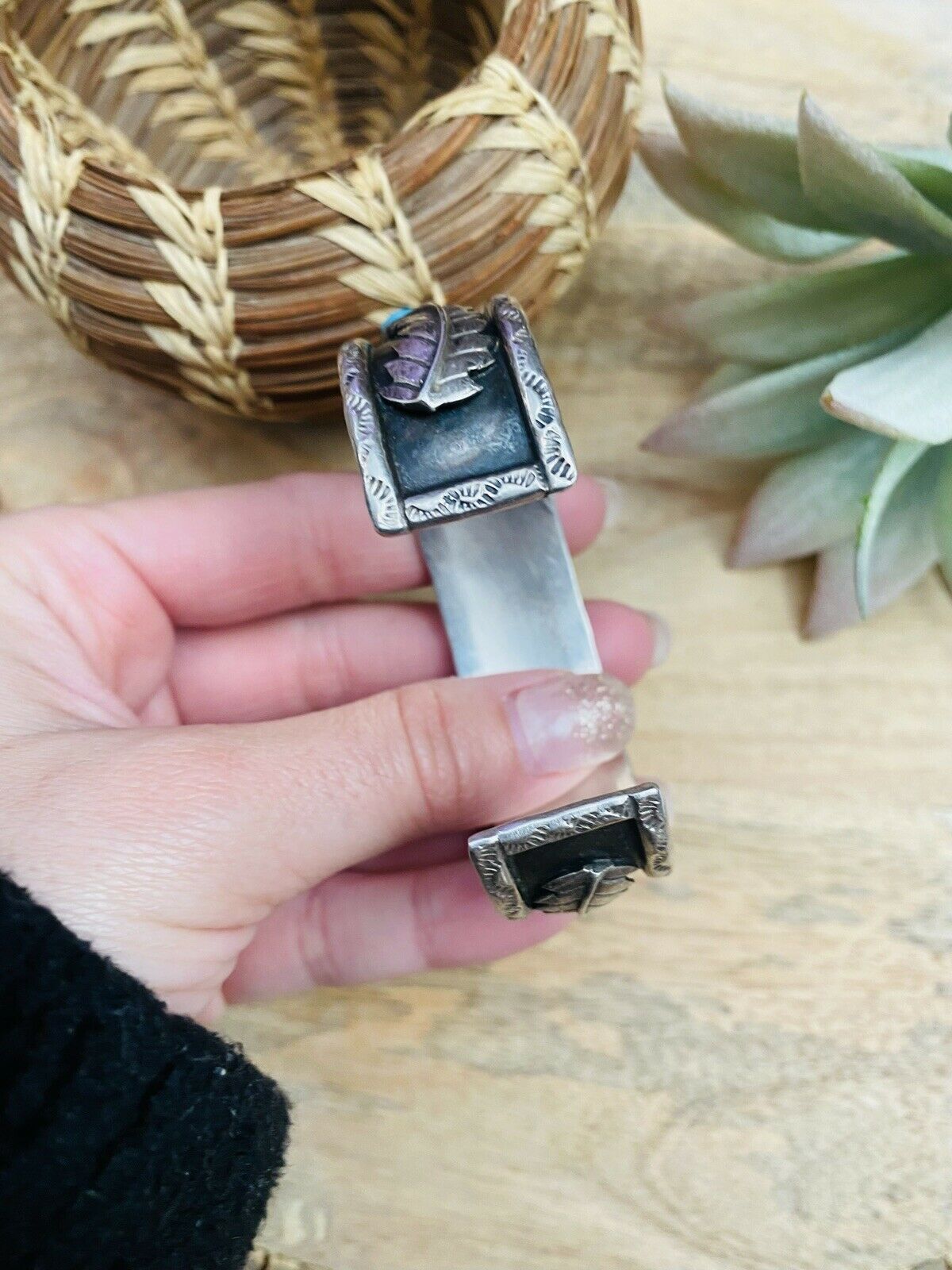 Handcrafted Vintage Multi Stone & Sterling Silver Cuff Bracelet /