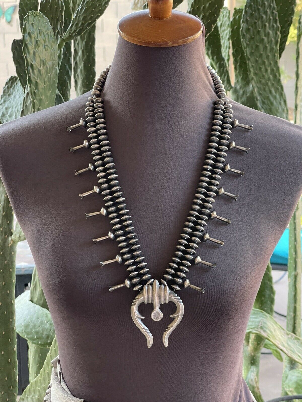 Handcrafted Sterling Silver Squash Naja Blossom Necklace Ruby Haley