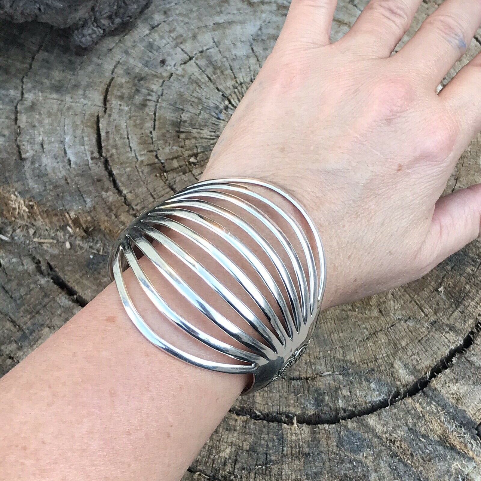 Handcrafted Sterling Silver Hand Stamped Bracelet Cuff Signed GS