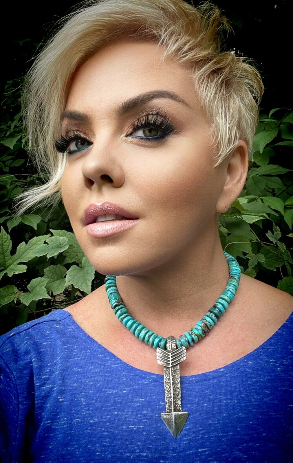 Natural Turquoise & Sterling Silver Tufa Cast Arrow Necklace