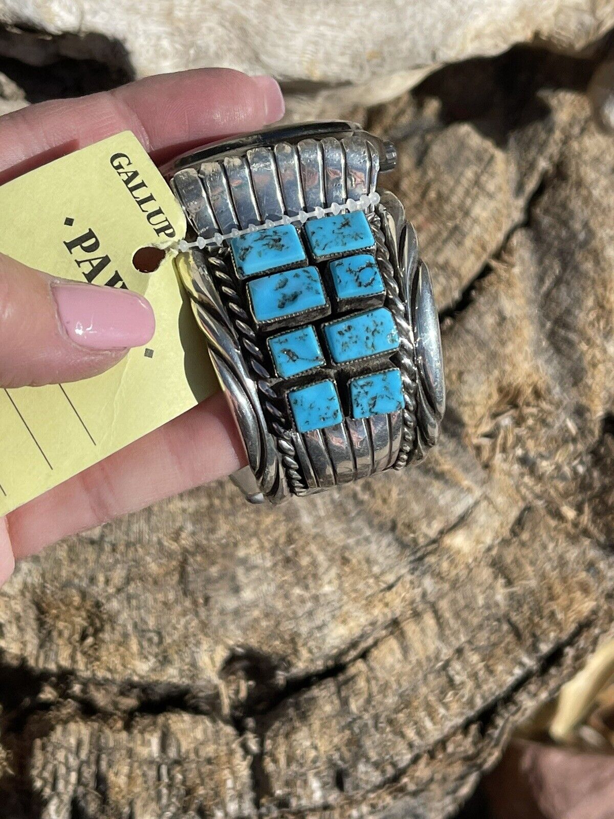 Vintage Navajo Sterling Silver & Kingman Turquoise Non Working Watch Bracelet