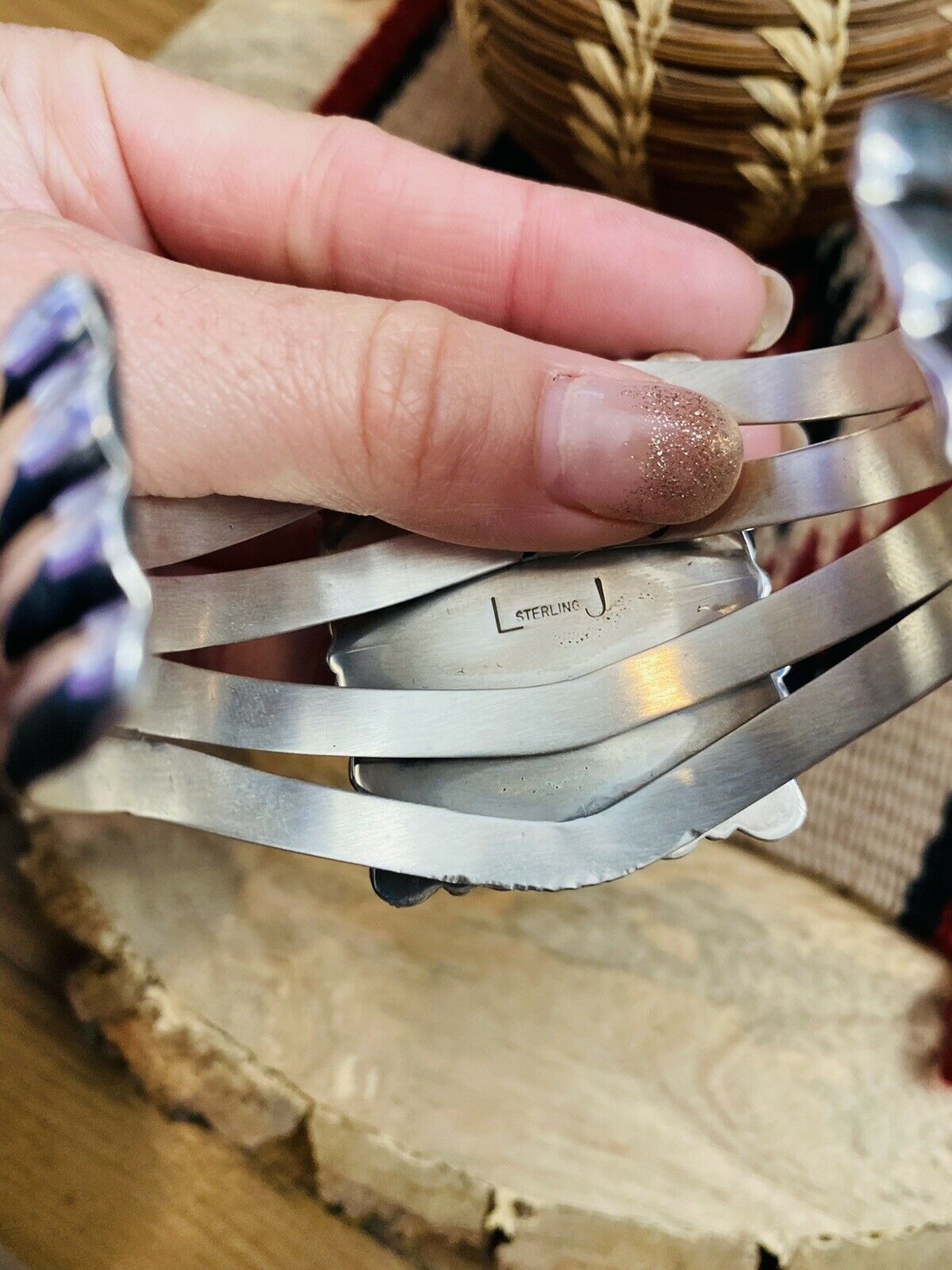 Handcrafted & Amazing Multi Stone & Sterling Silver Cuff Bracelet Signed