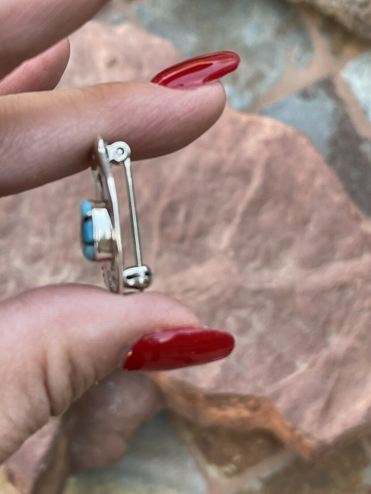 Handcrafted Sterling Silver Multi Stone Buffalo Pendant Pin Signed