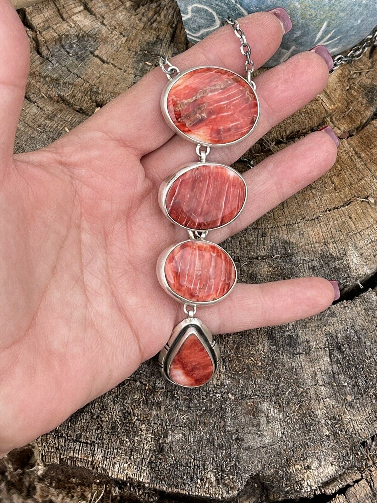 Handcrafted Orange Drop Spiny Sterling Silver Lariat Necklace