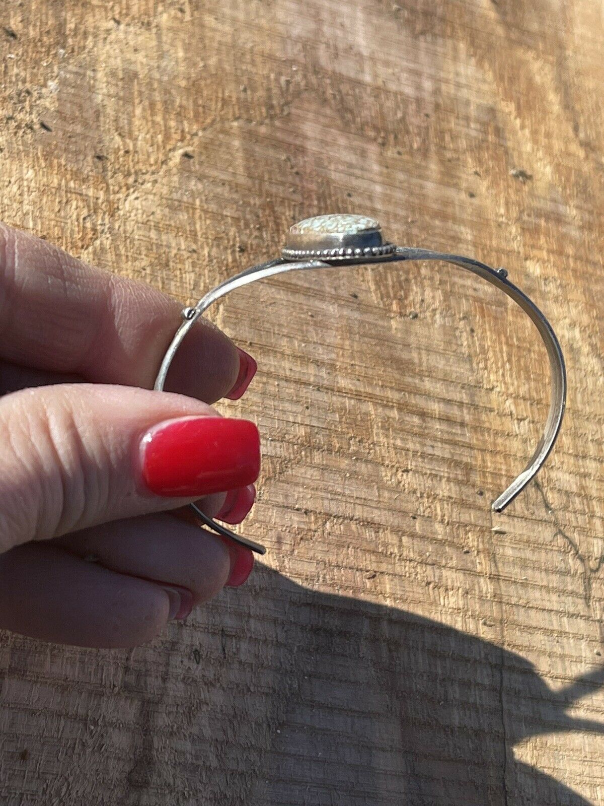 Handcrafted Sterling Silver & Number 8 Turquoise Signed Cuff Signed S.Cooke