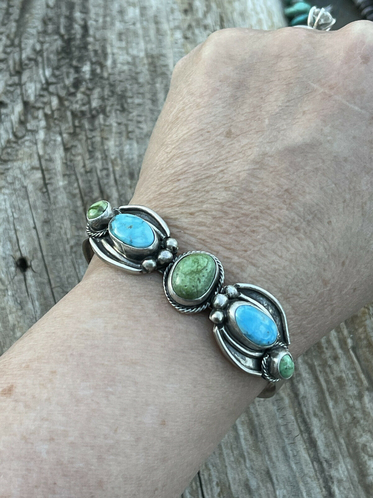 Navajo Sterling Sonoran Gold & Golden Hills Turquoise Cuff Bracelet Signed /