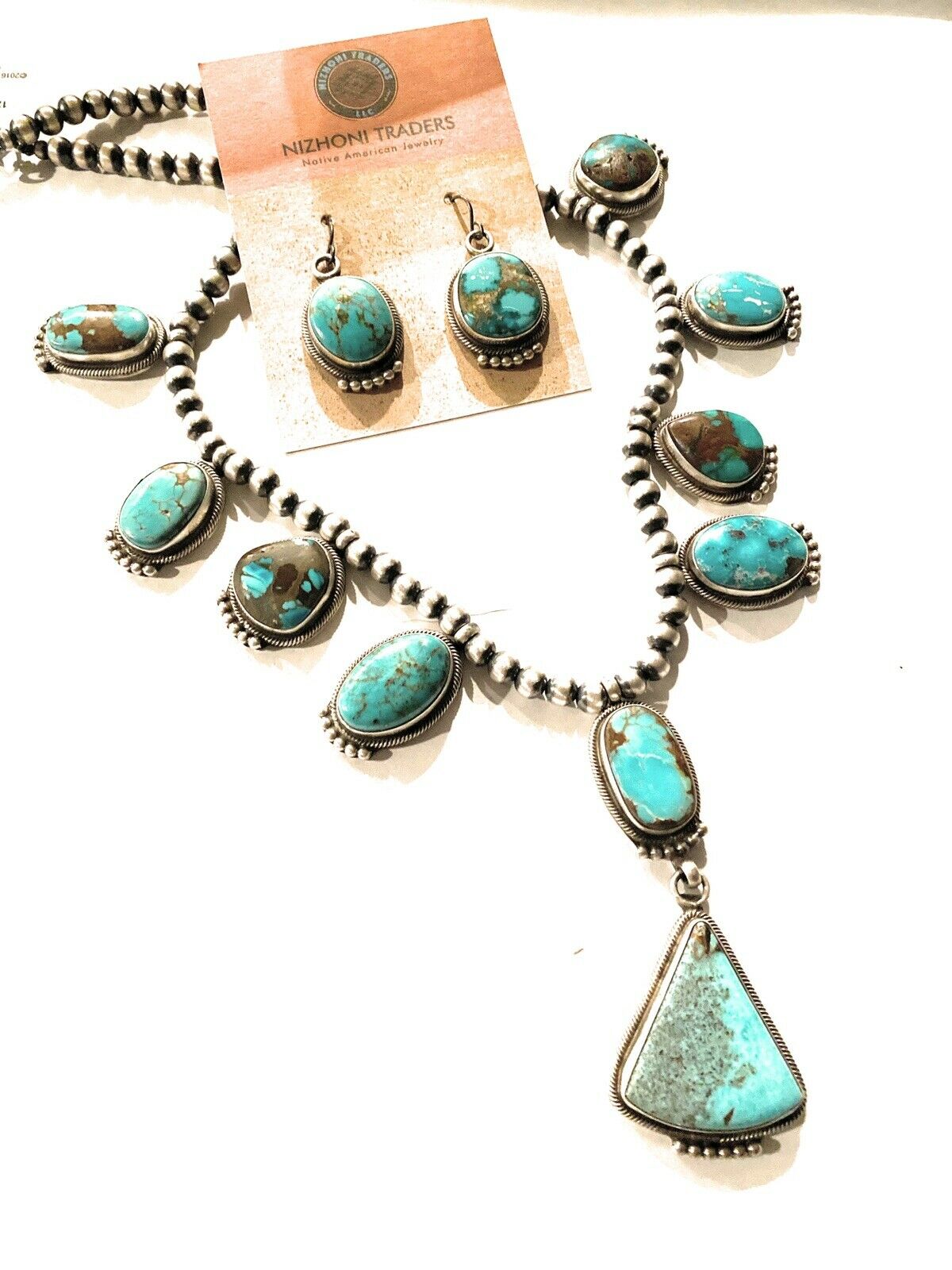 Handcrafted Sterling Silver Royston Turquoise Necklace & Earring Set