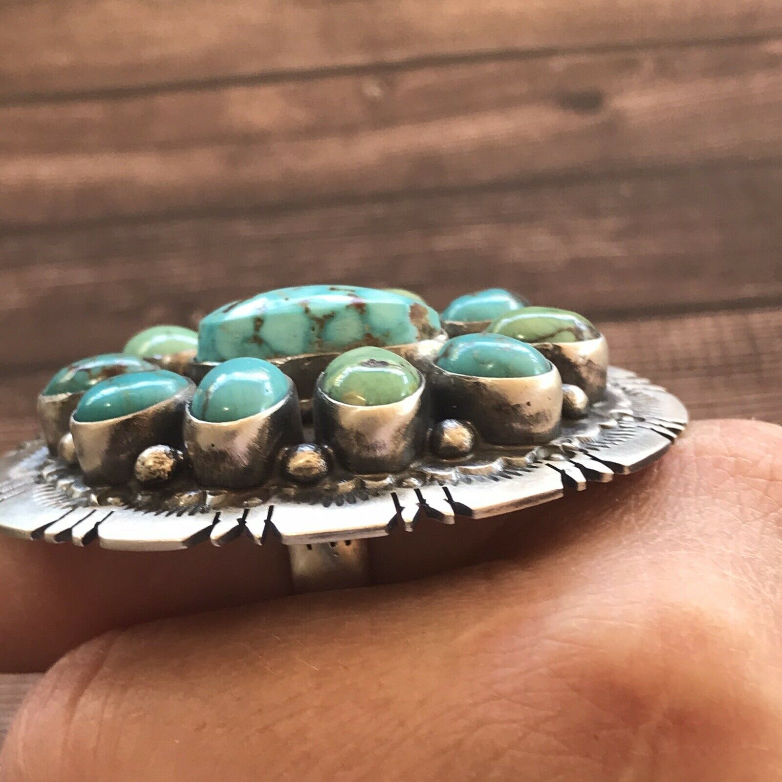 Handcrafted Cluster Multi Turquoise & Sterling Silver Ring Size 6.5