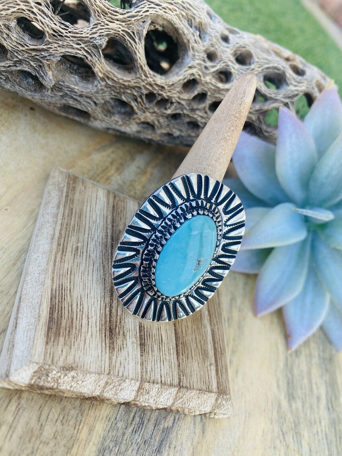 Handcrafted Royston Turquoise & Sterling Silver Ring Size 10