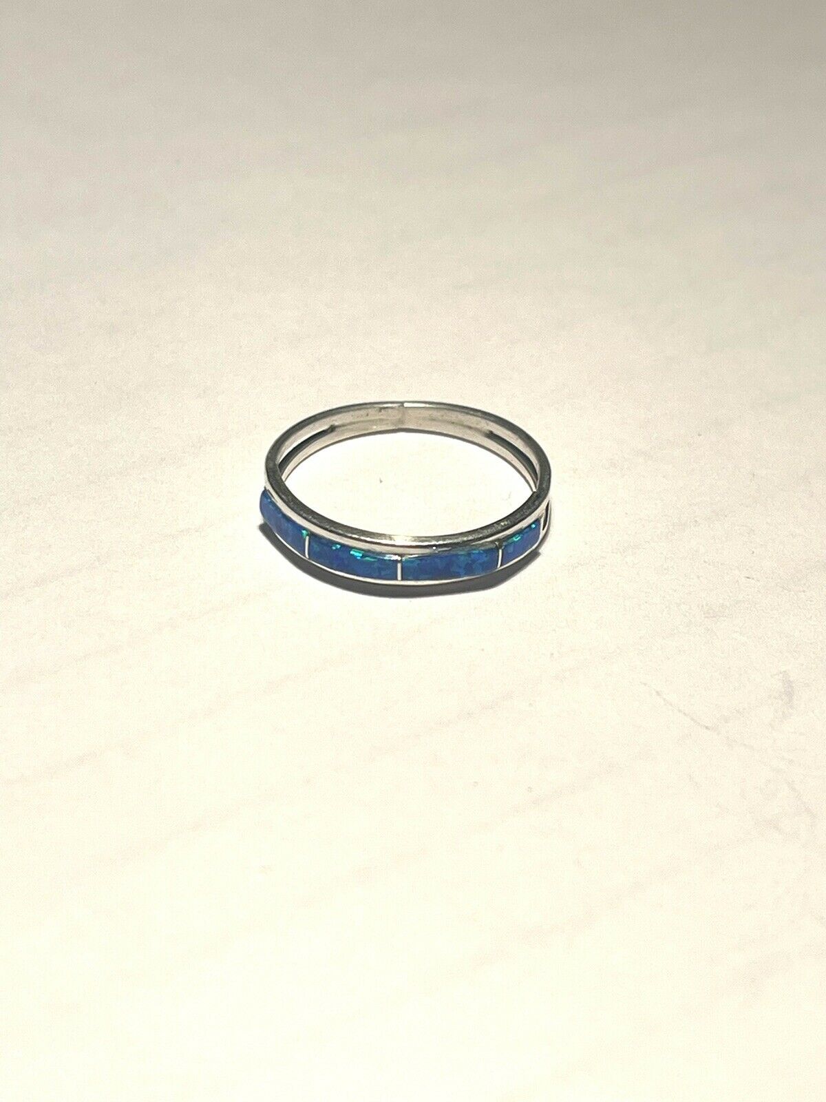 Handcrafted Sterling Silver Bright Blue Opal Stacker Ring