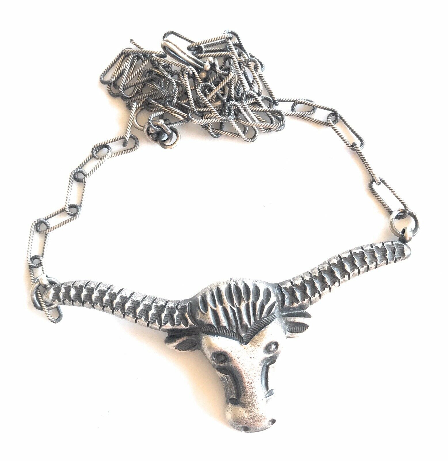 Handcrafted Sterling Silver Longhorn Statement Necklace By Artist Kevin Billah