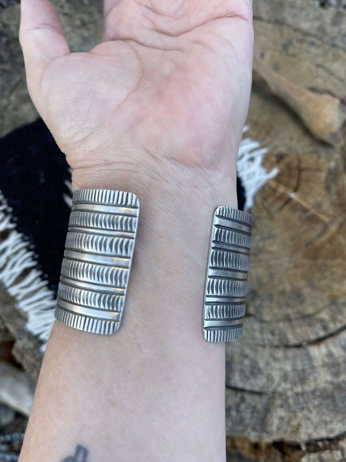 Handcrafted Sterling Silver & Number 8 Turquoise Signed Cuff Signed