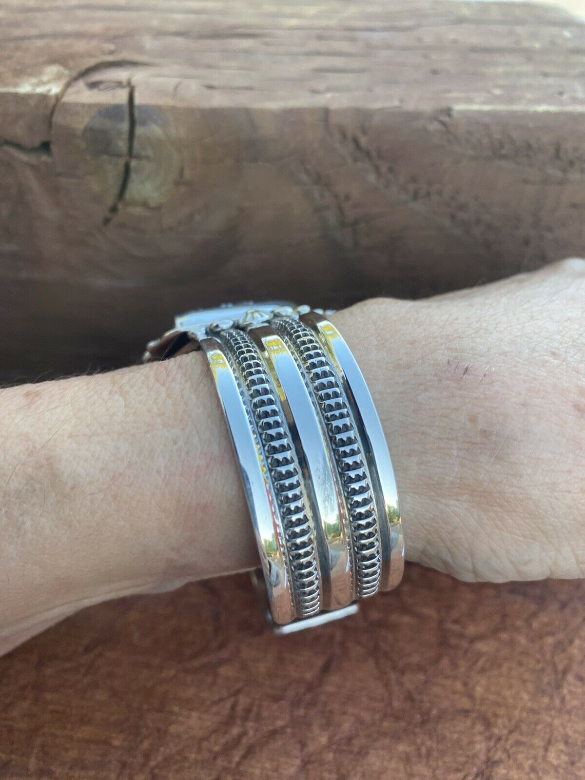 Handcrafted New Lander Turquoise & Sterling Silver Bracelet Cuff Signed