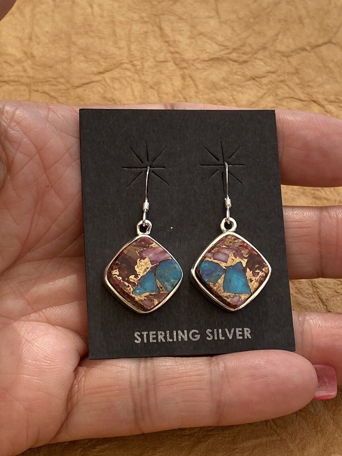 Pink Dream Mohave & Sterling Square Delight Dangle Earrings