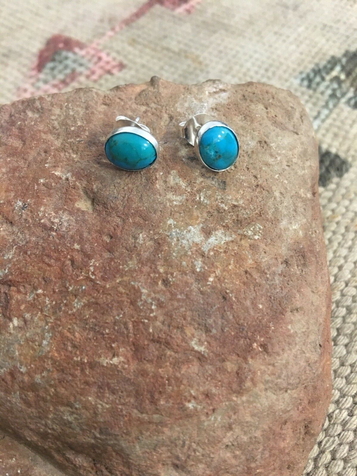 Handcrafted Beautiful Turquoise And Sterling Silver Studs