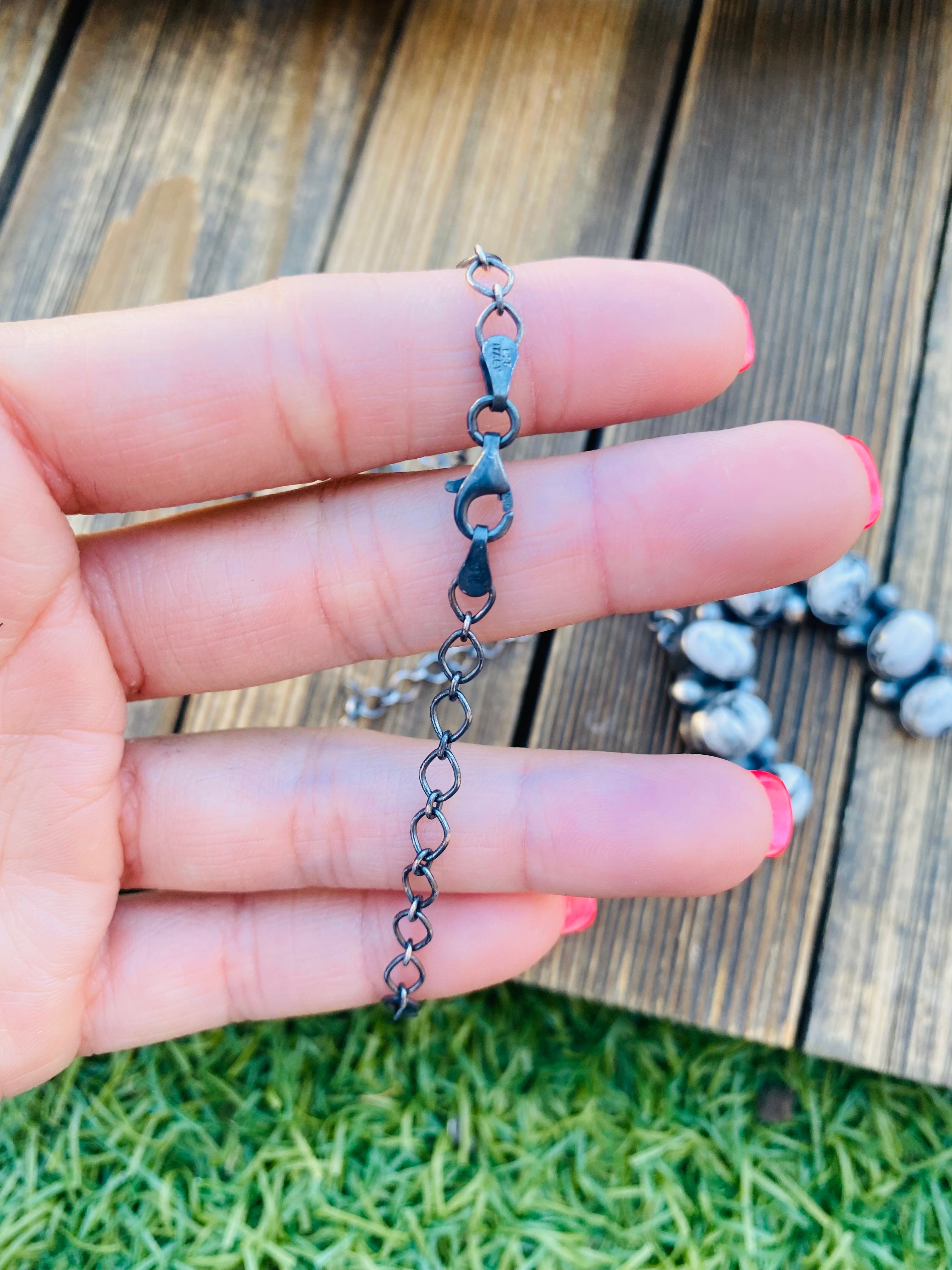 Handcrafted Sterling Silver & White Buffalo Naja Necklace Signed