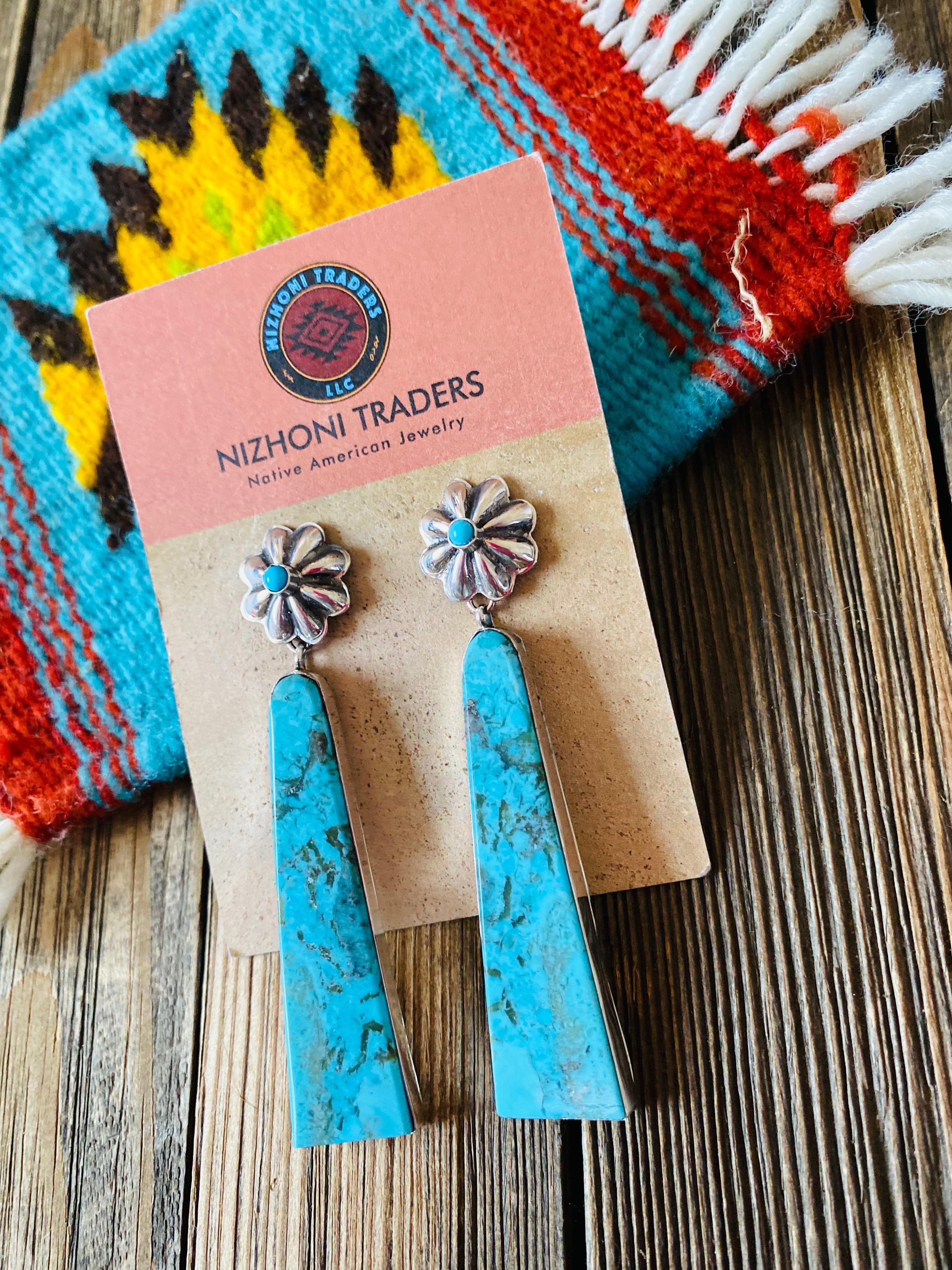 Handcrafted Sterling Silver & Turquoise Slab Concho Dangle Earrings