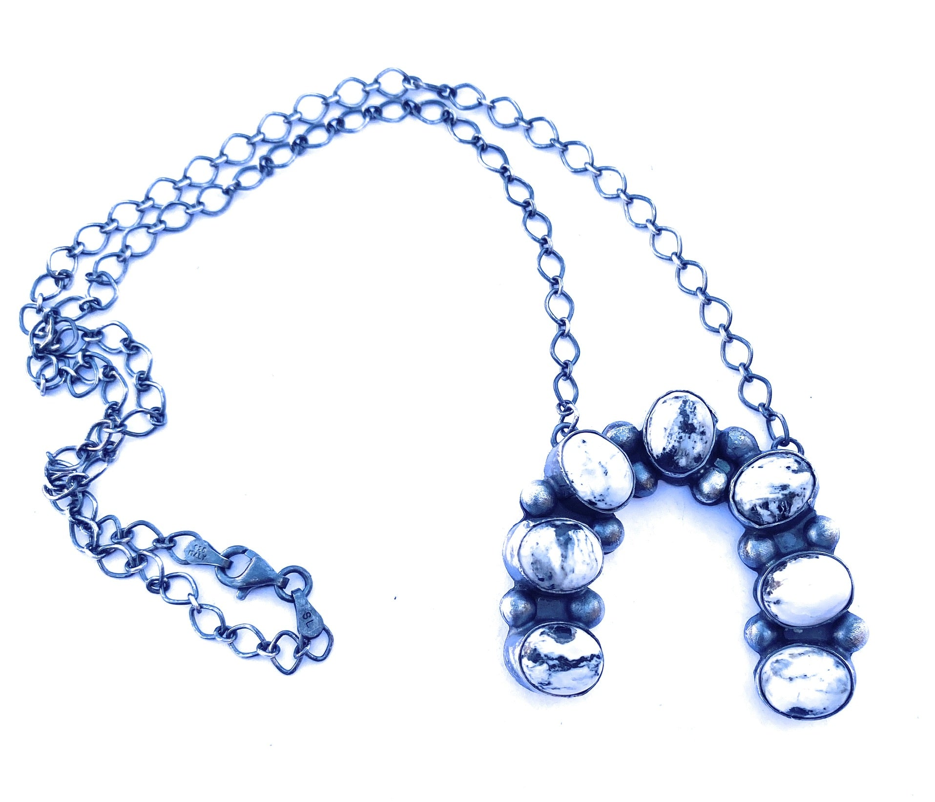 Handcrafted Sterling Silver & White Buffalo Naja Necklace Signed