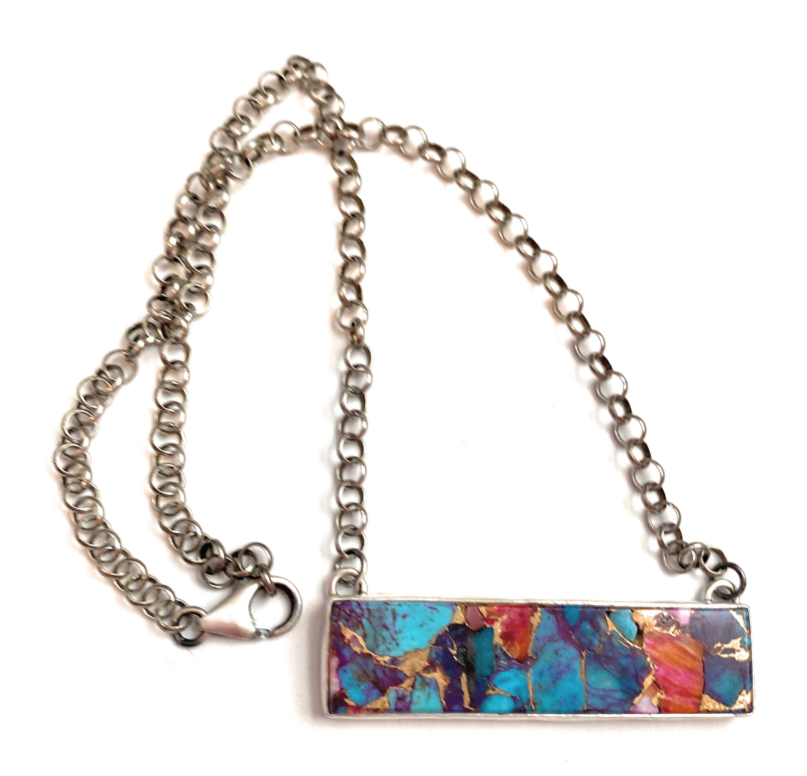 Handcrafted Sterling Silver & Pink Dream Mohave Bar Necklace Signed