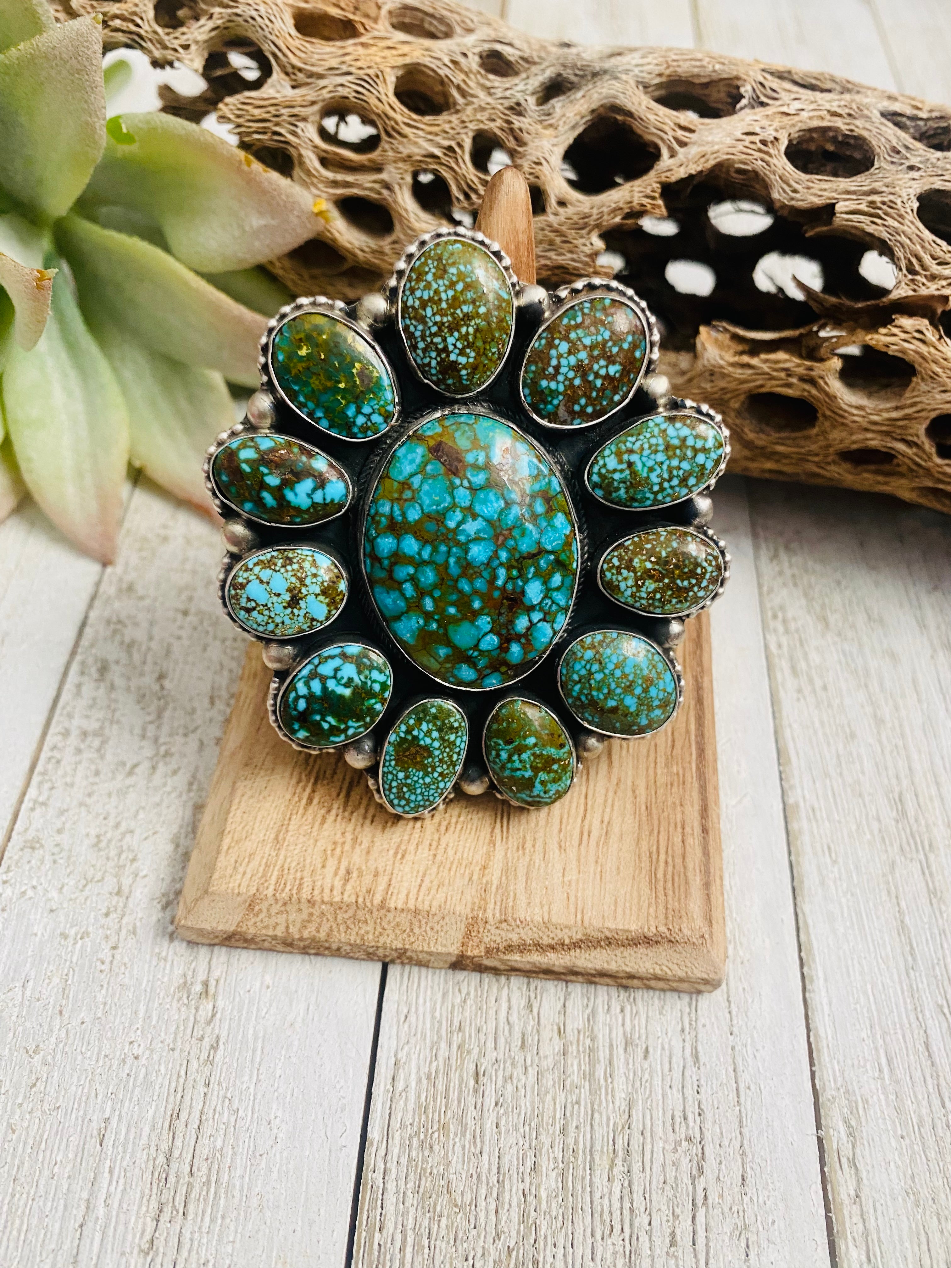 Handcrafted Kingman Web Turquoise & Sterling Silver Ring Size 7.5 By Kathleen Chavez