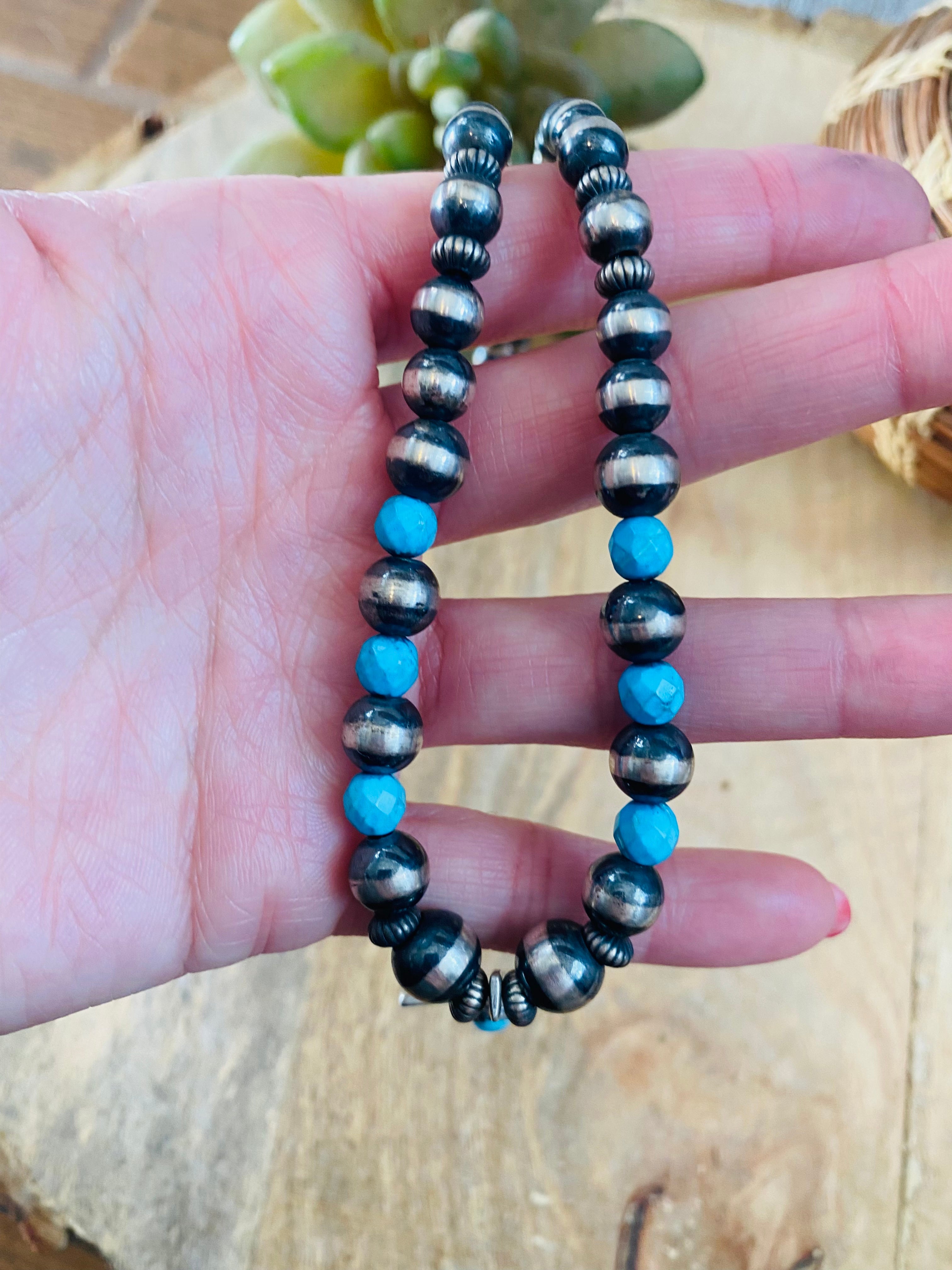 Handcrafted Sterling Silver Pearl & Turquoise Beaded Cross Necklace