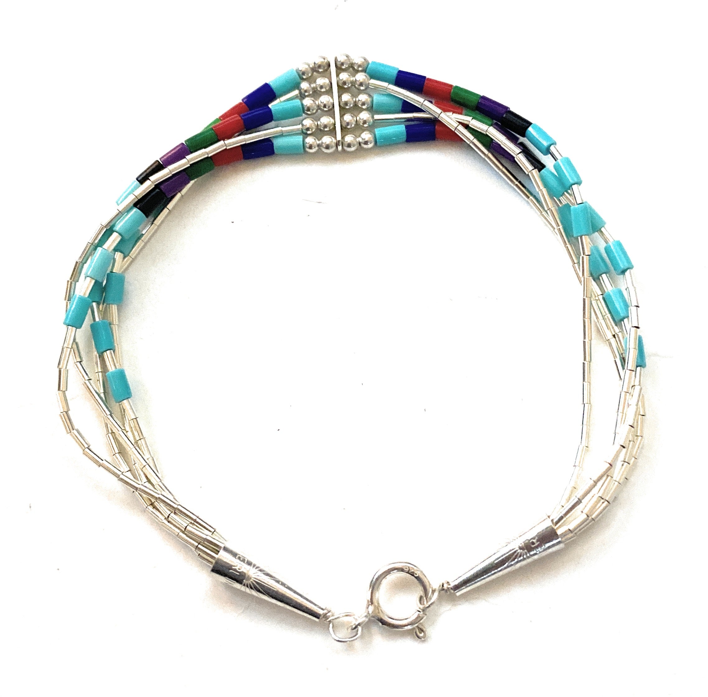 Handcrafted Multi Stone & Sterling Liquid Silver Beaded Bracelet