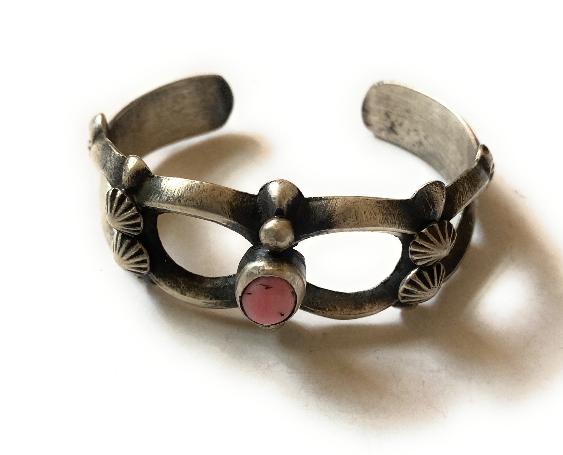 Handcrafted Queen Pink Conch Shell & Sterling Silver Cuff Bracelet By Chimney Butte /