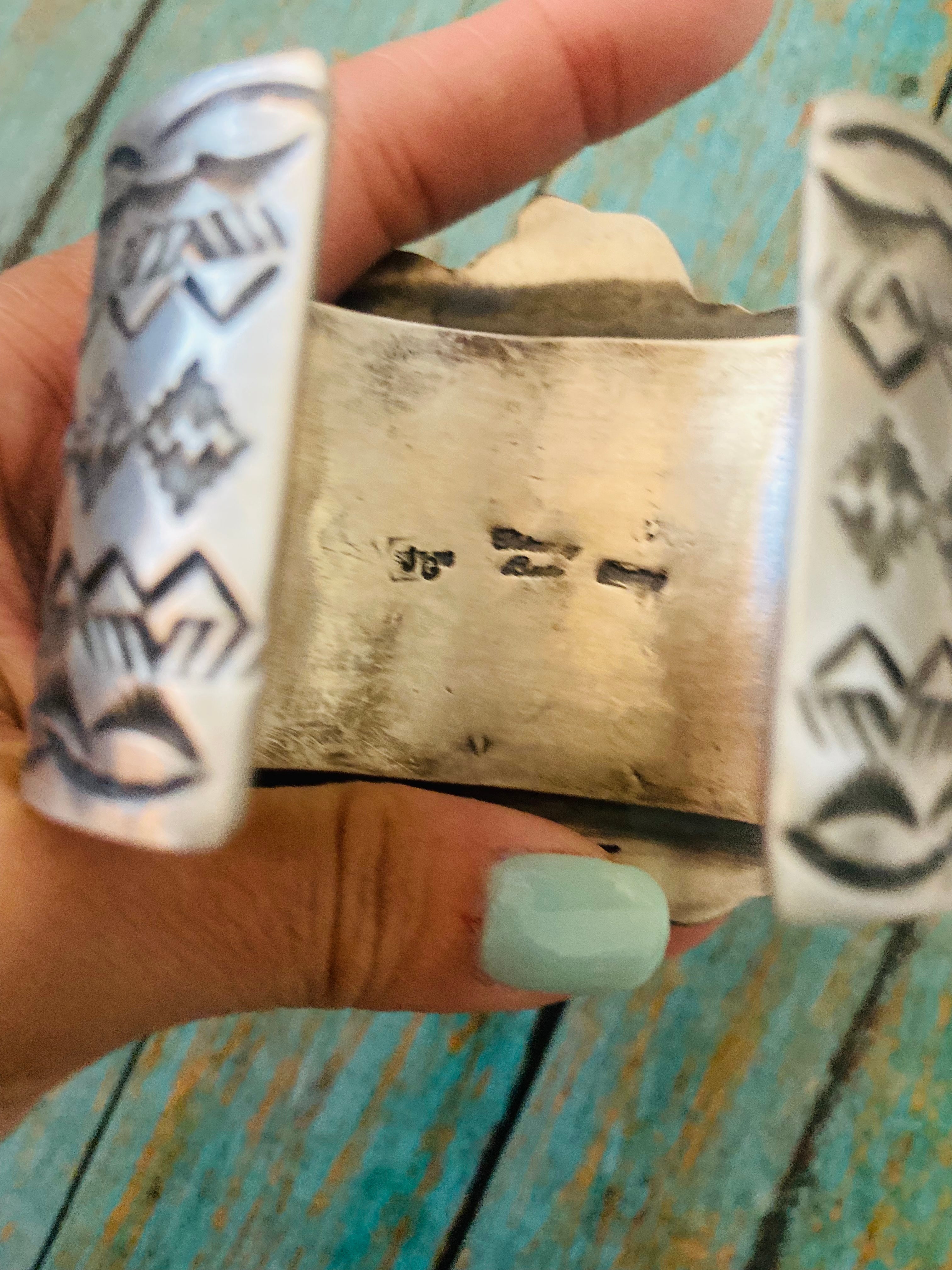 Handcrafted Queen Pink Conch Shell & Sterling Silver Cluster Cuff Bracelet Signed /