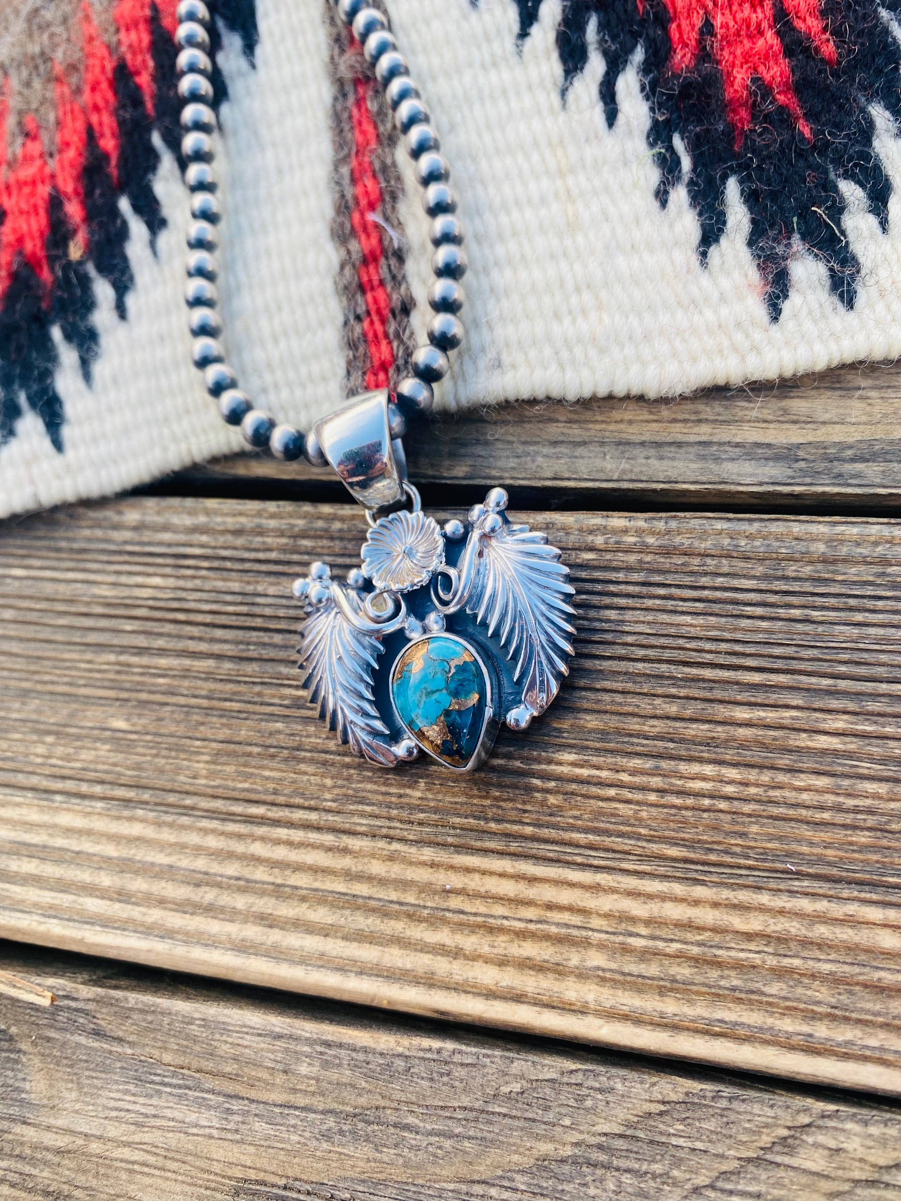 Handcrafted Sterling Silver & Turquoise Mohave Pendant Signed