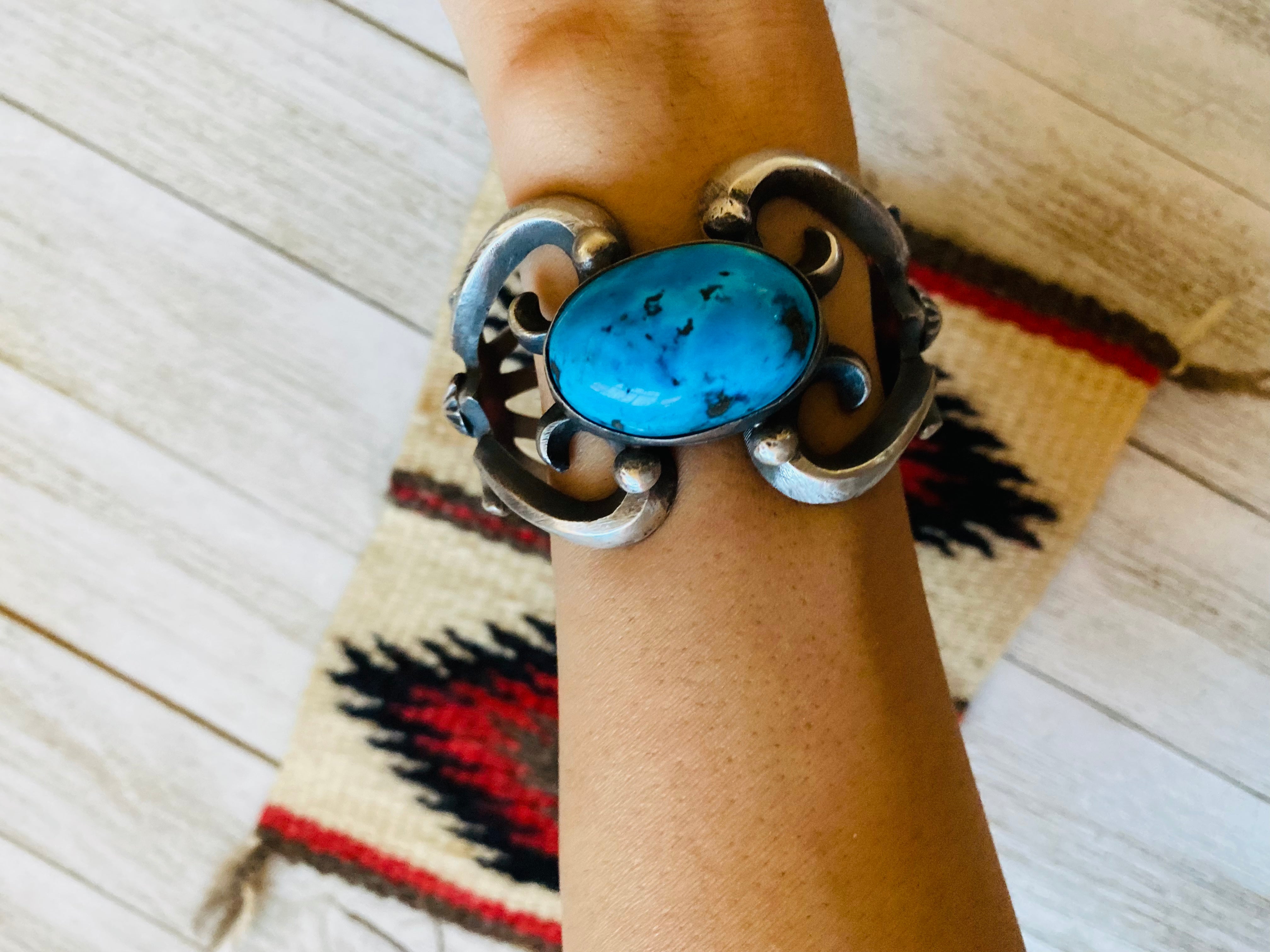 Handcrafted Sterling Silver & Kingman Turquoise Cuff Bracelet By Chimney Butte