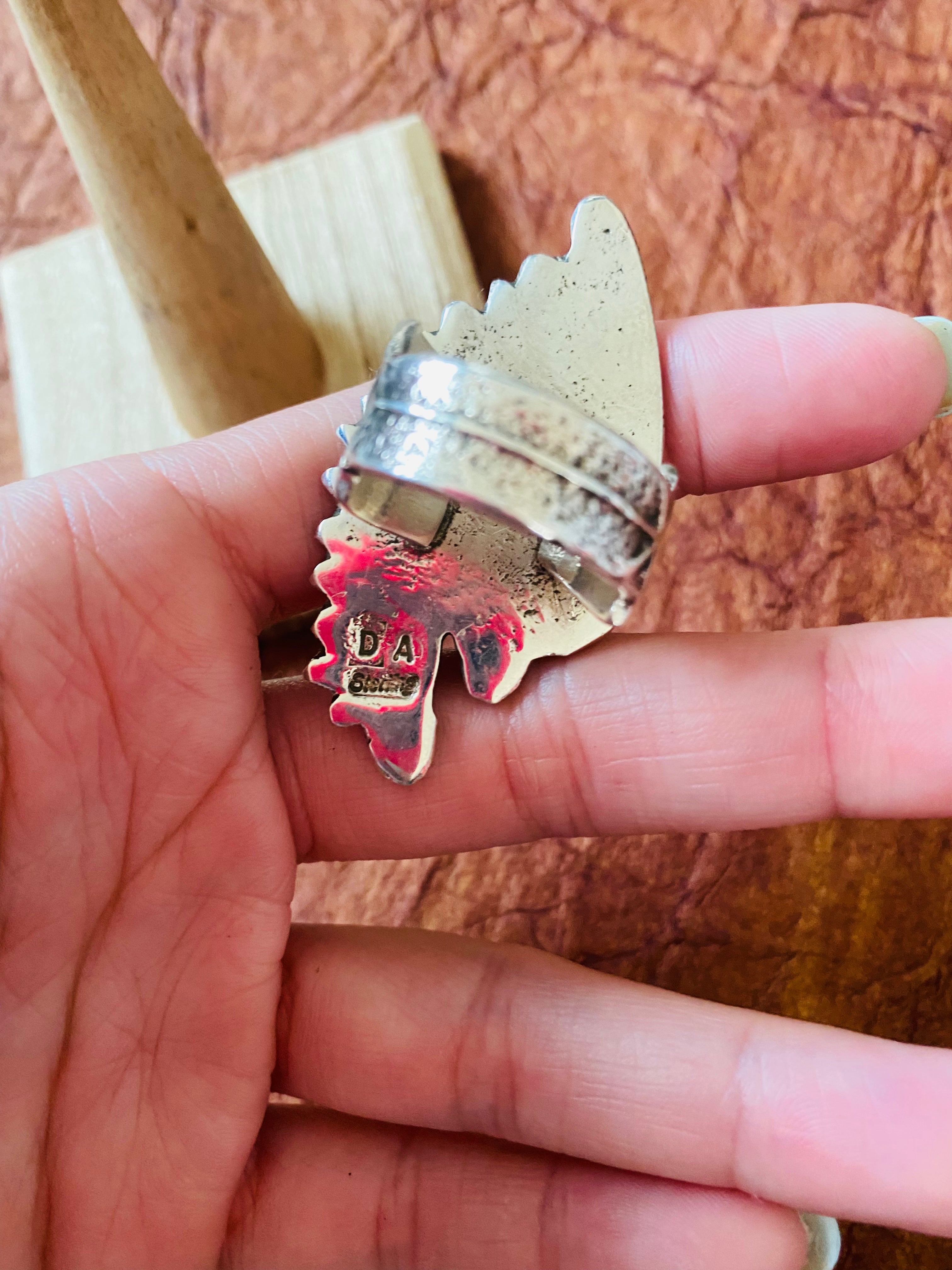 Navajo Sonoran Gold Turquoise & Sterling Silver Indian Chief Ring Size 9