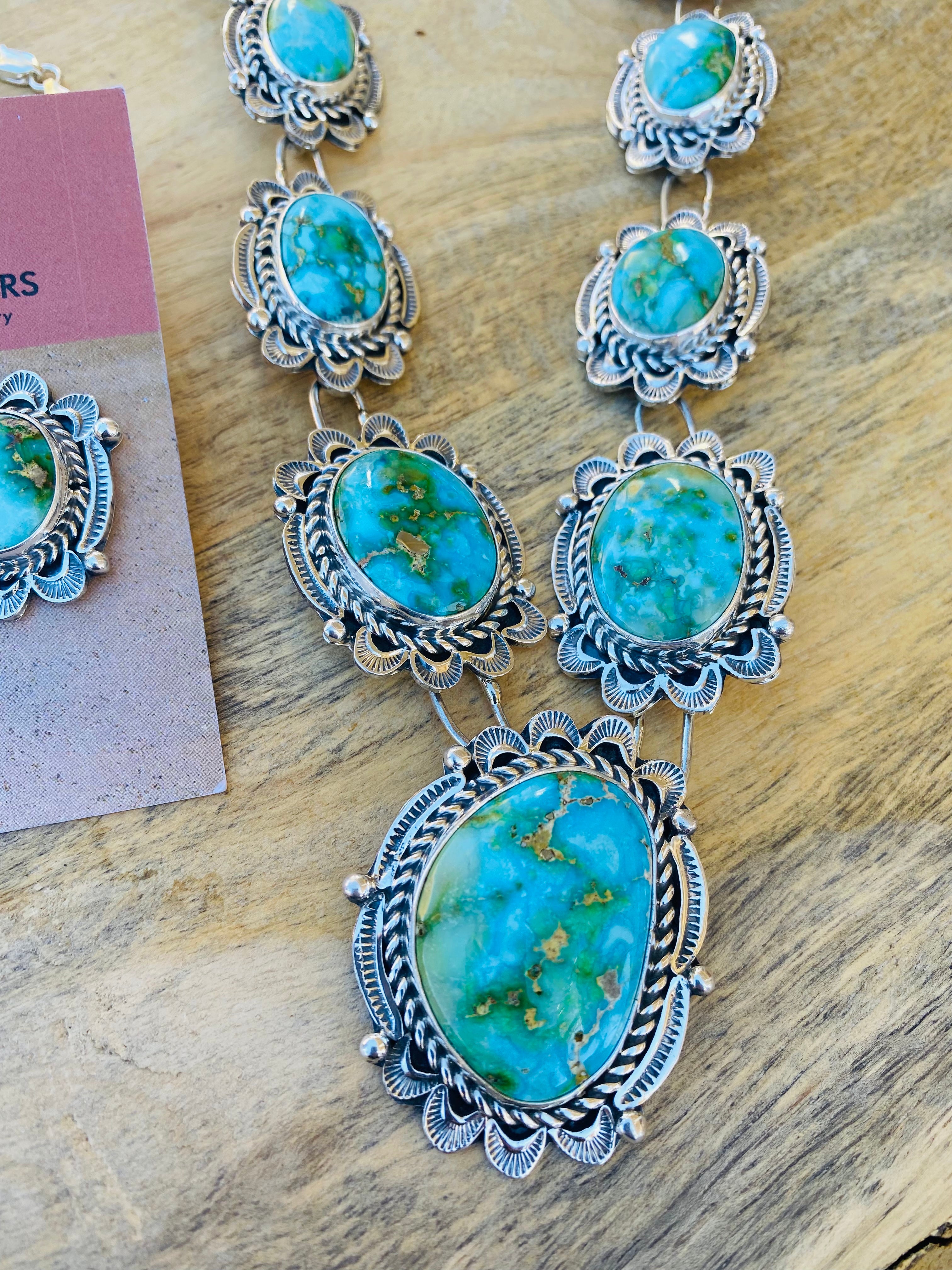 Handcrafted Sterling Silver & Sonoran Mountain Turquoise Necklace Set