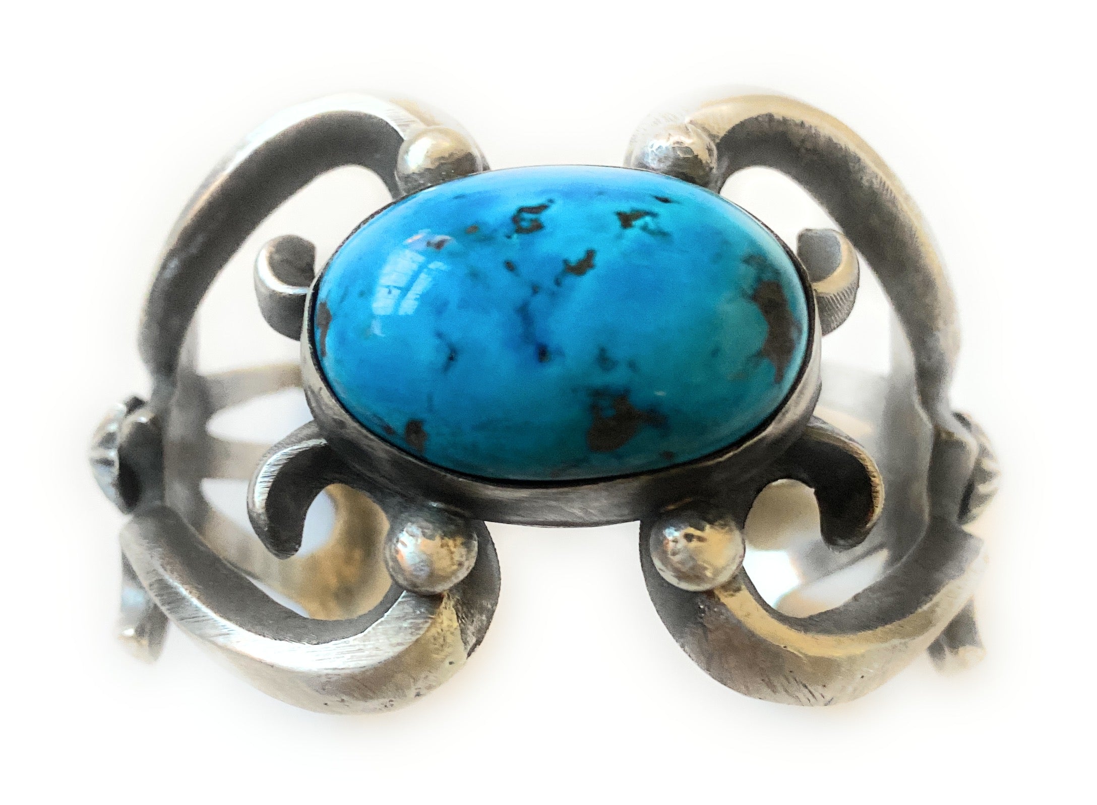 Handcrafted Sterling Silver & Kingman Turquoise Cuff Bracelet By Chimney Butte