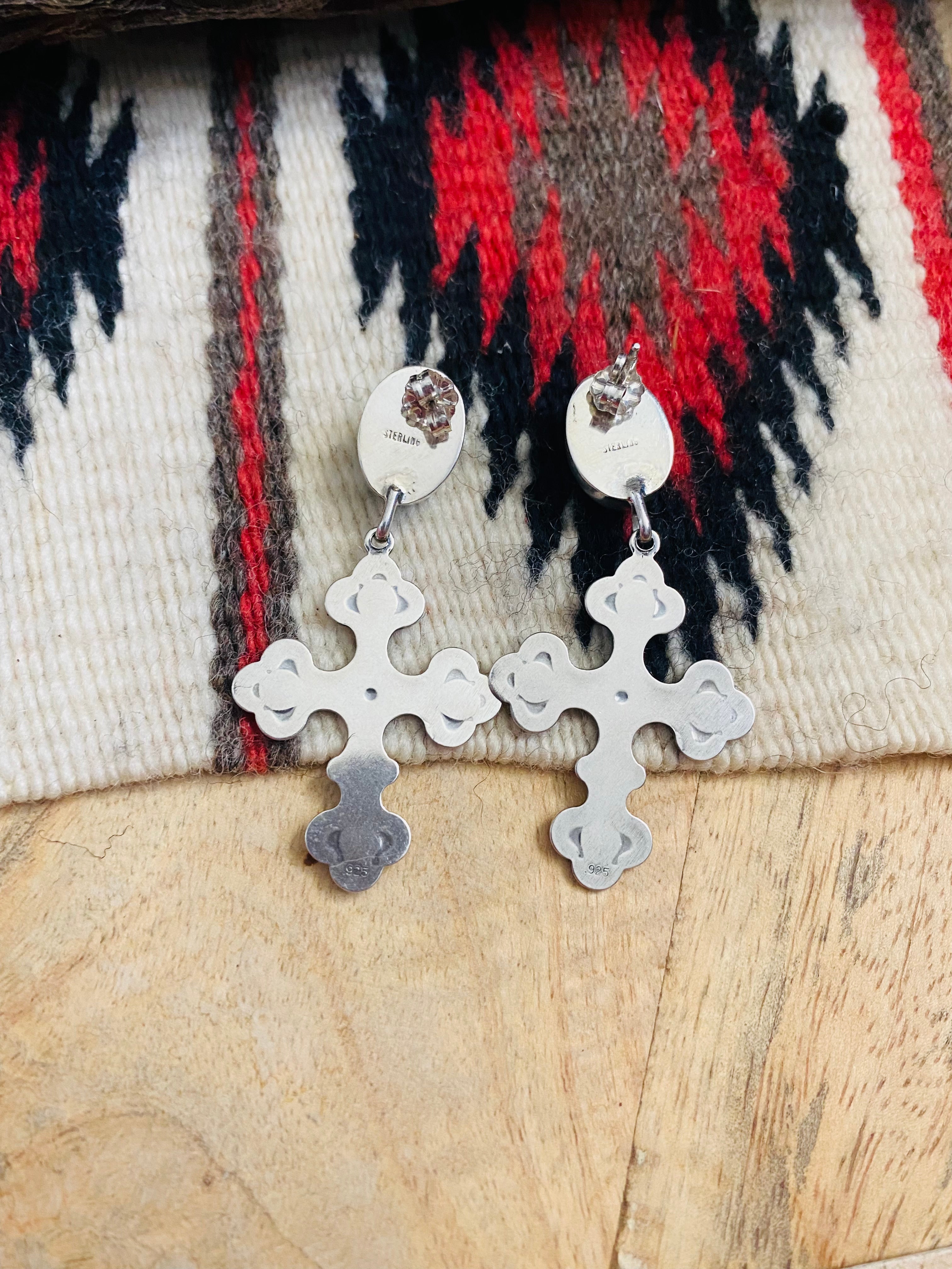 Handcrafted Turquoise & Sterling Silver Cross Dangle Earrings