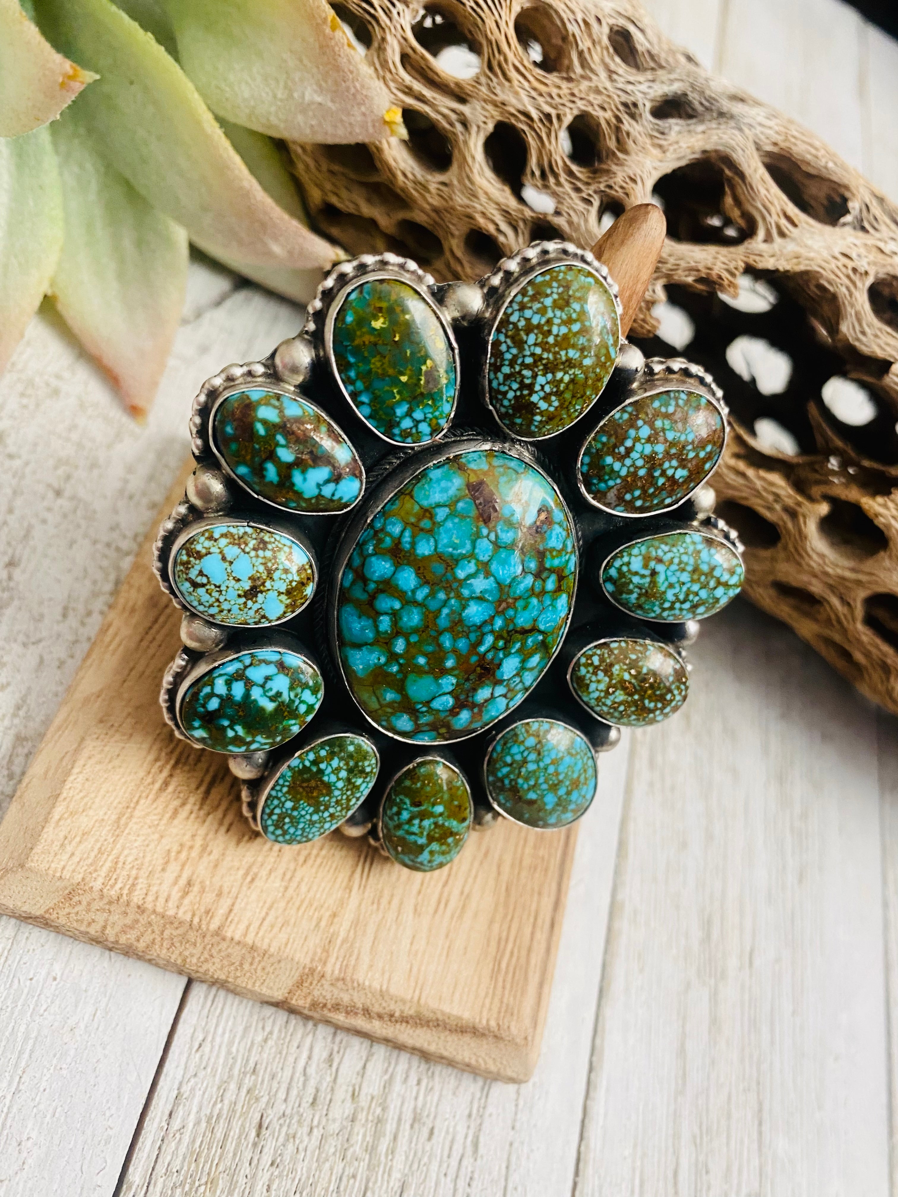 Handcrafted Kingman Web Turquoise & Sterling Silver Ring Size 7.5 By Kathleen Chavez