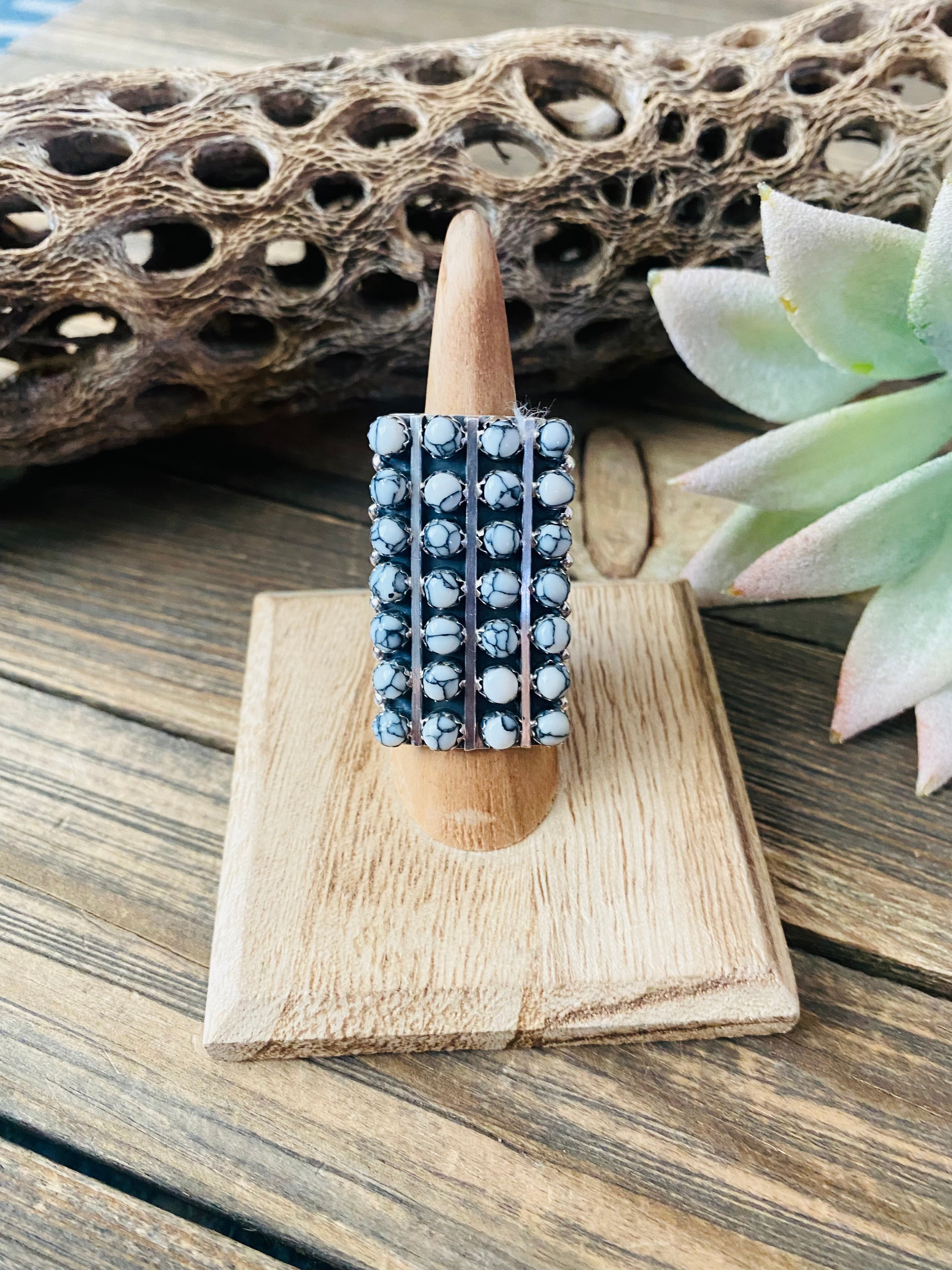 Handcrafted Sterling Silver & White Buffalo Snake Eye Ring