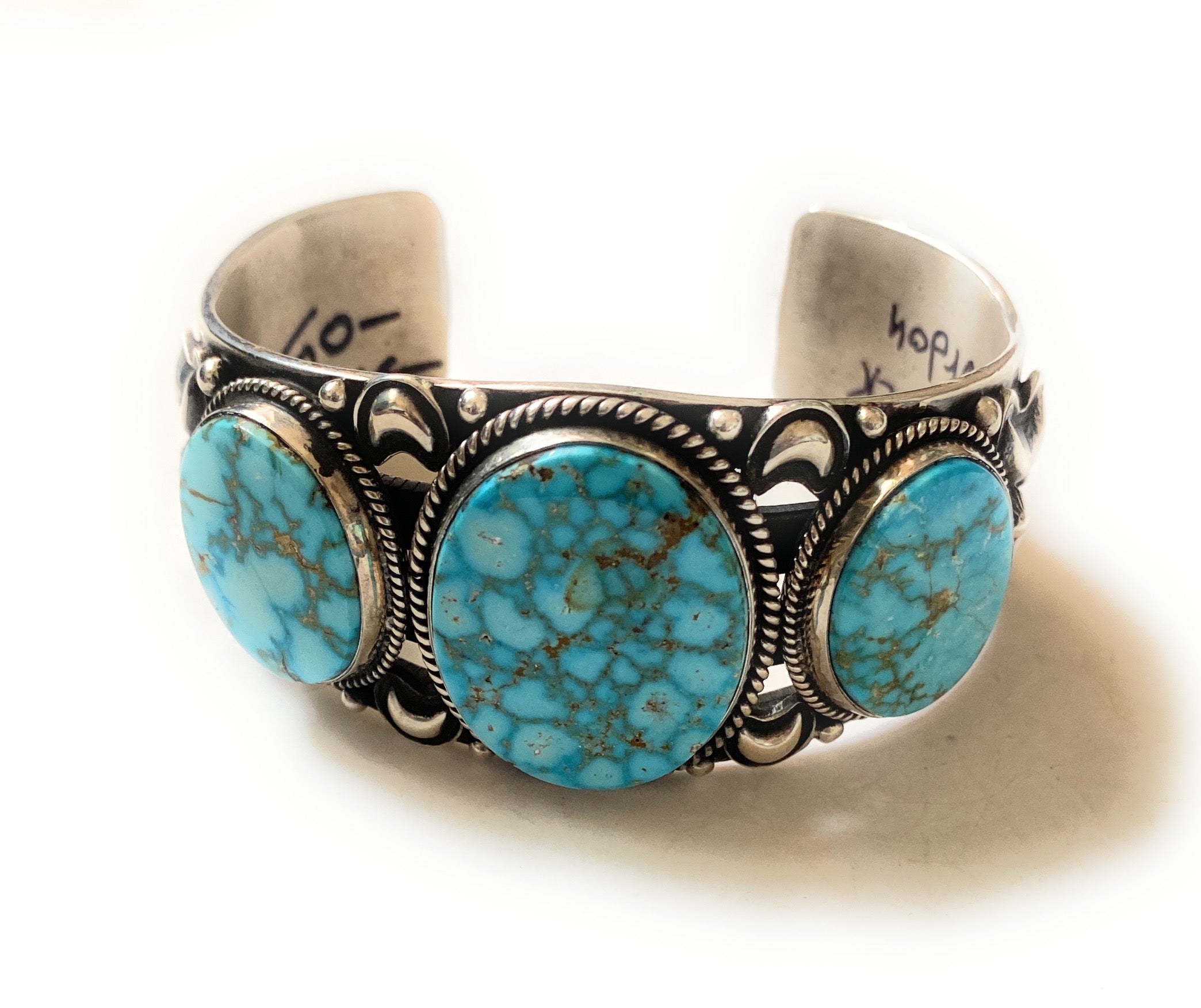 Navajo Kingman Web Turquoise & Sterling Silver Cuff Bracelet By Derrick Gordon /