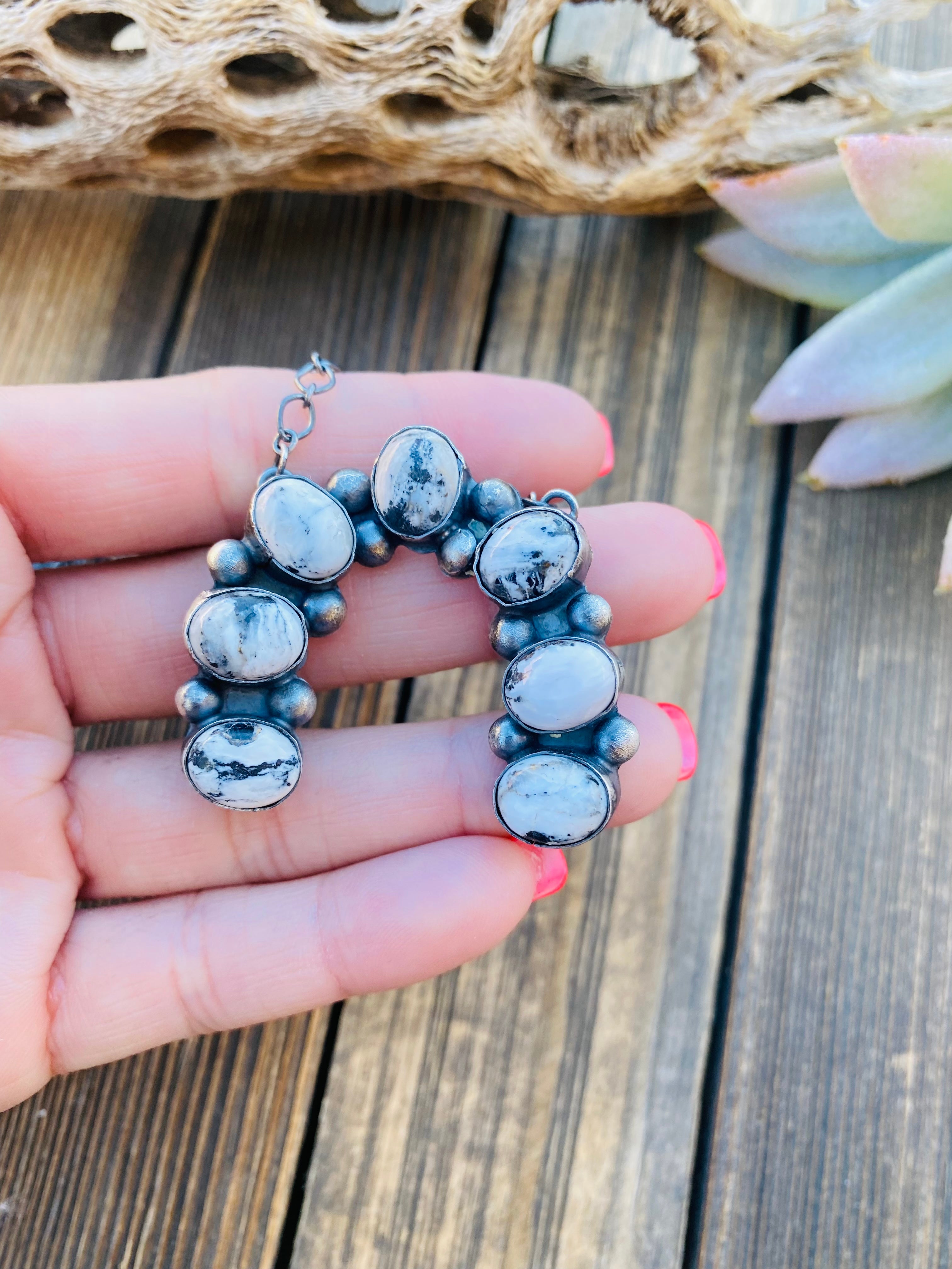 Handcrafted Sterling Silver & White Buffalo Naja Necklace Signed