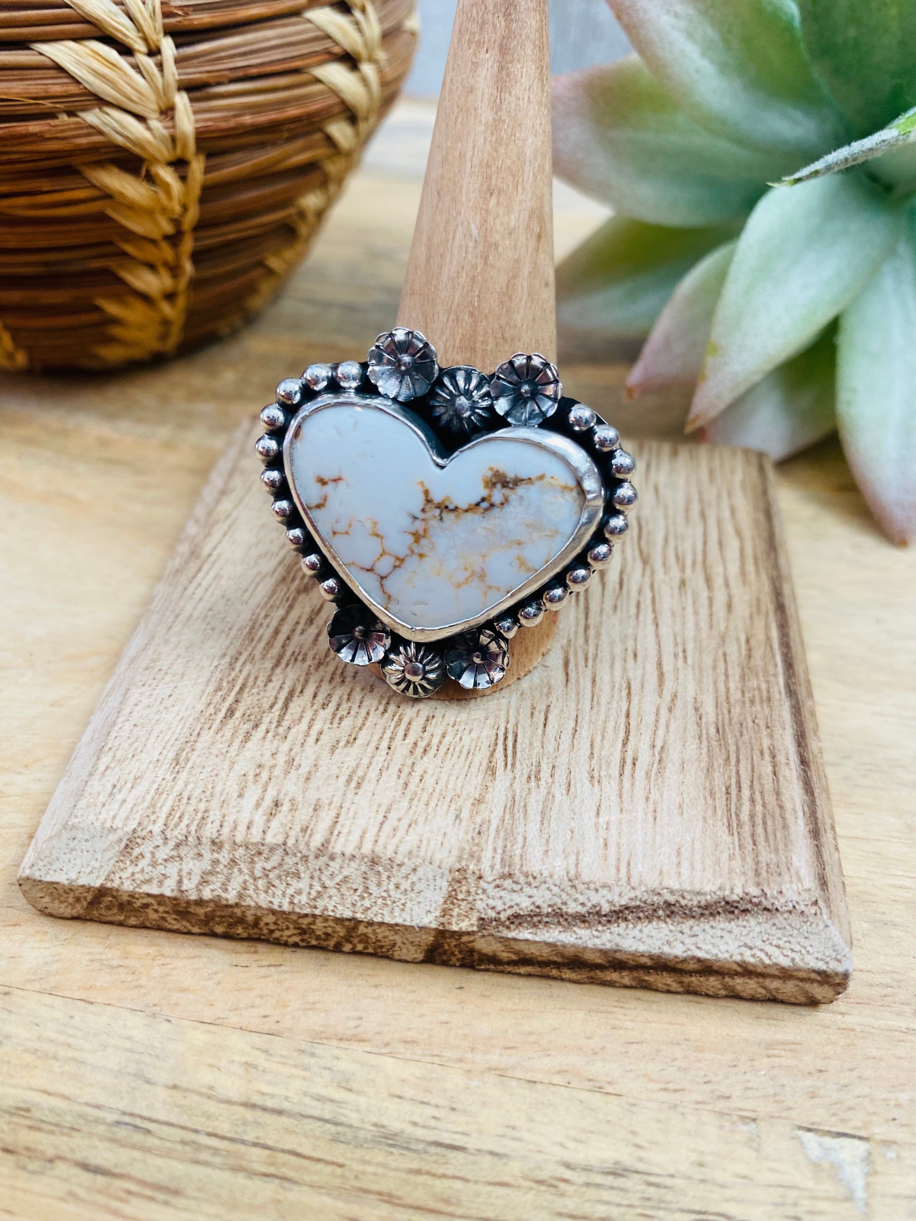 Handcrafted Sterling Silver & Wild Horse Heart Ring Size 11.5