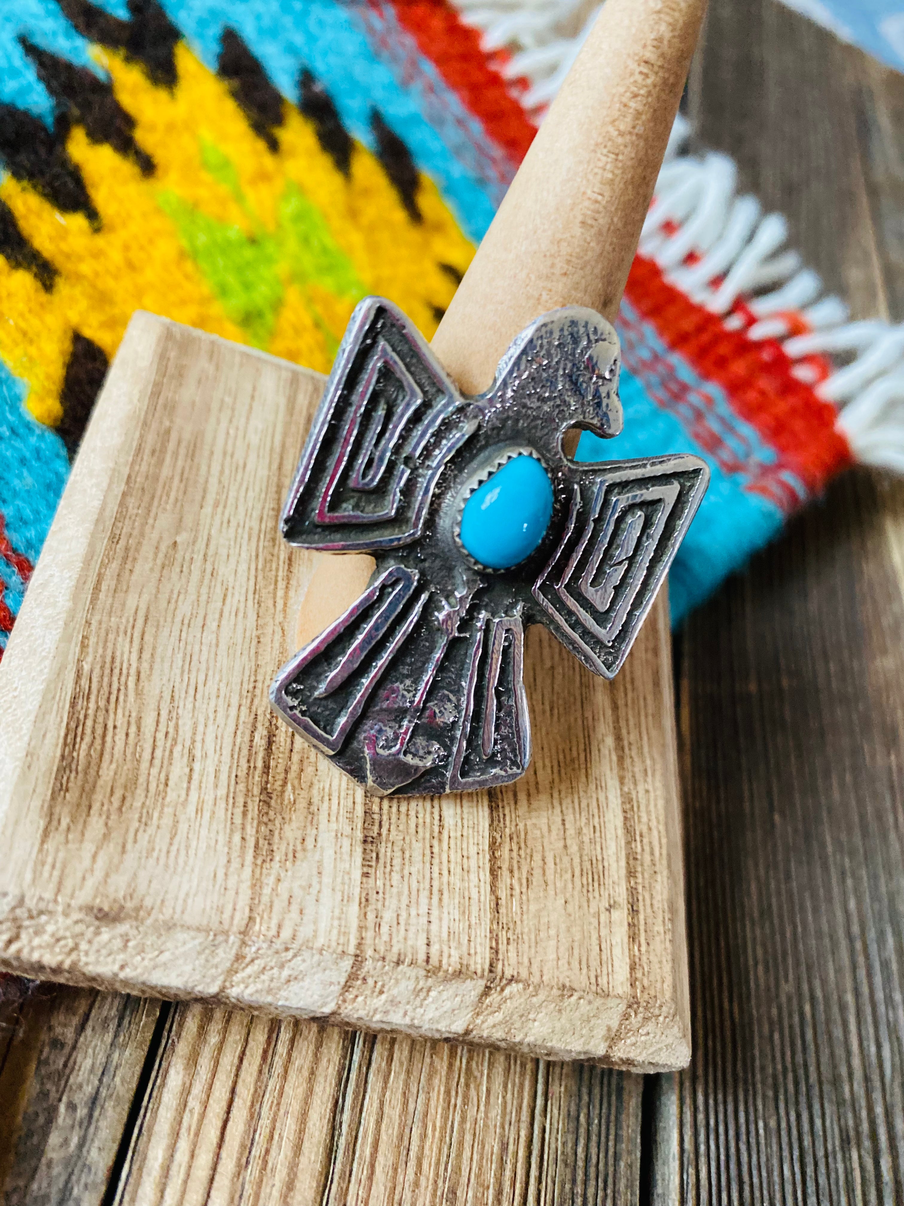 Handcrafted Sterling Silver & Turquoise Thunderbird Ring