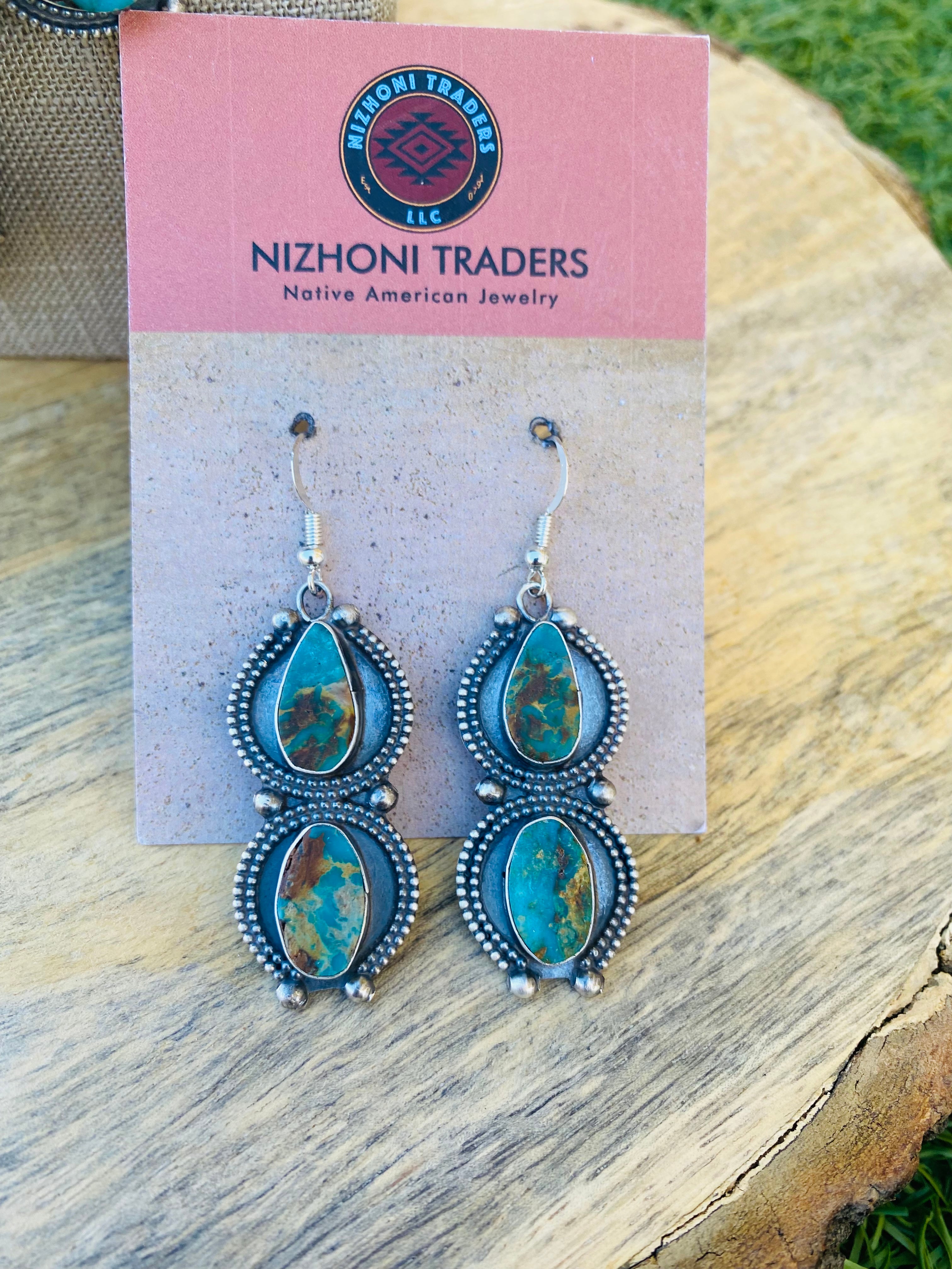 Handcrafted Sterling Silver & Royston Turquoise Squash Necklace Set Signed