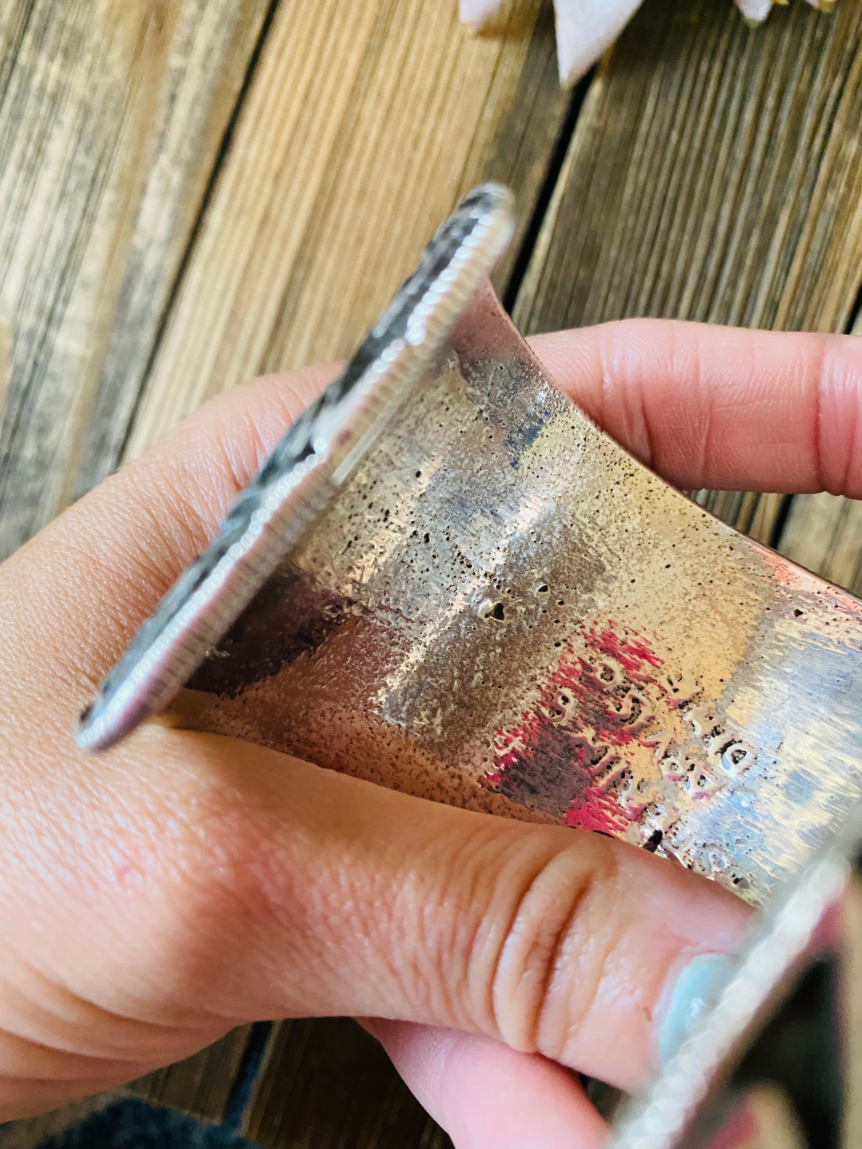 Navajo Coral & Sterling Silver Cuff Bracelet By Steve Arviso /