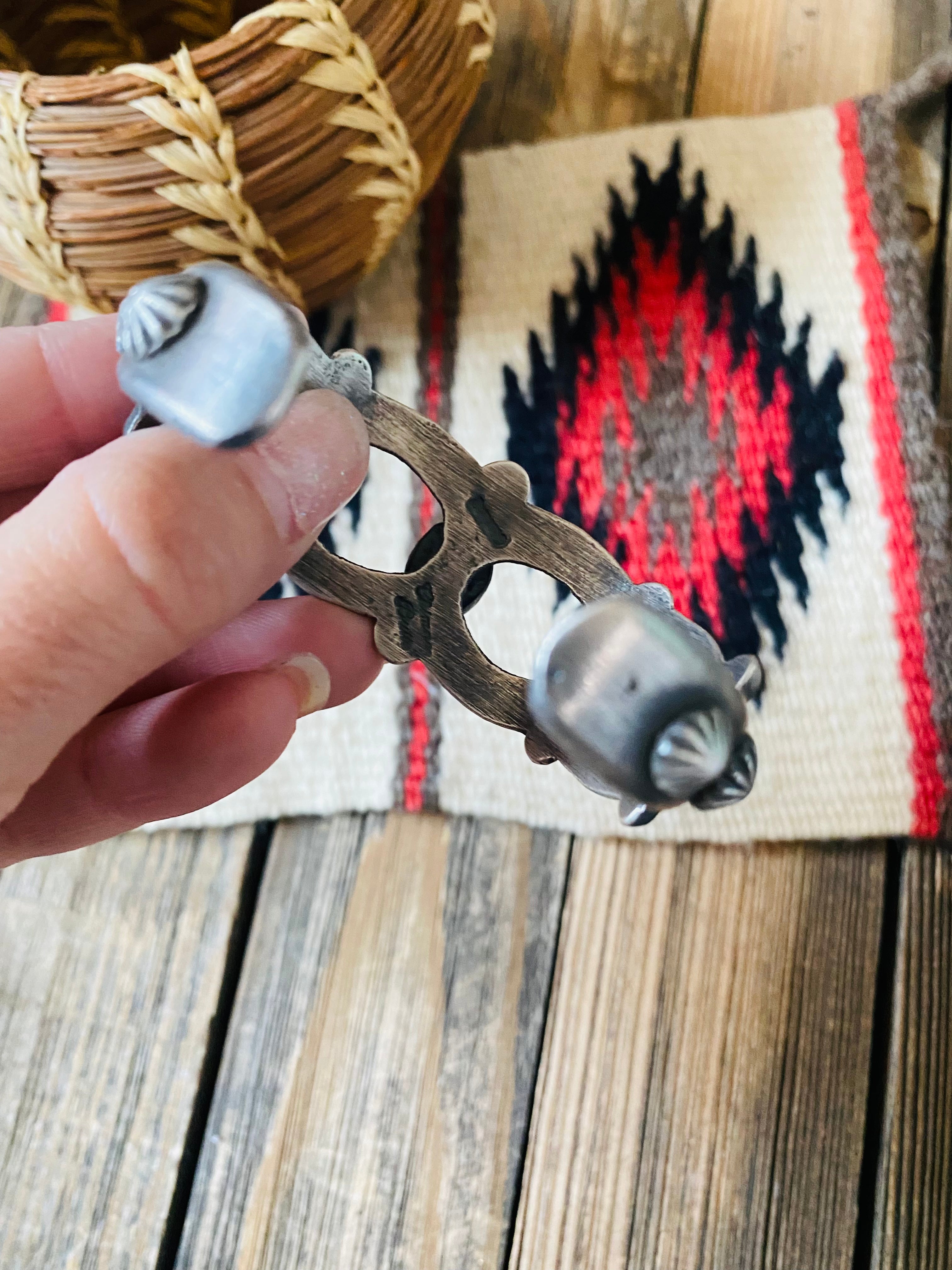 Handcrafted Queen Pink Conch Shell & Sterling Silver Cuff Bracelet By Chimney Butte /