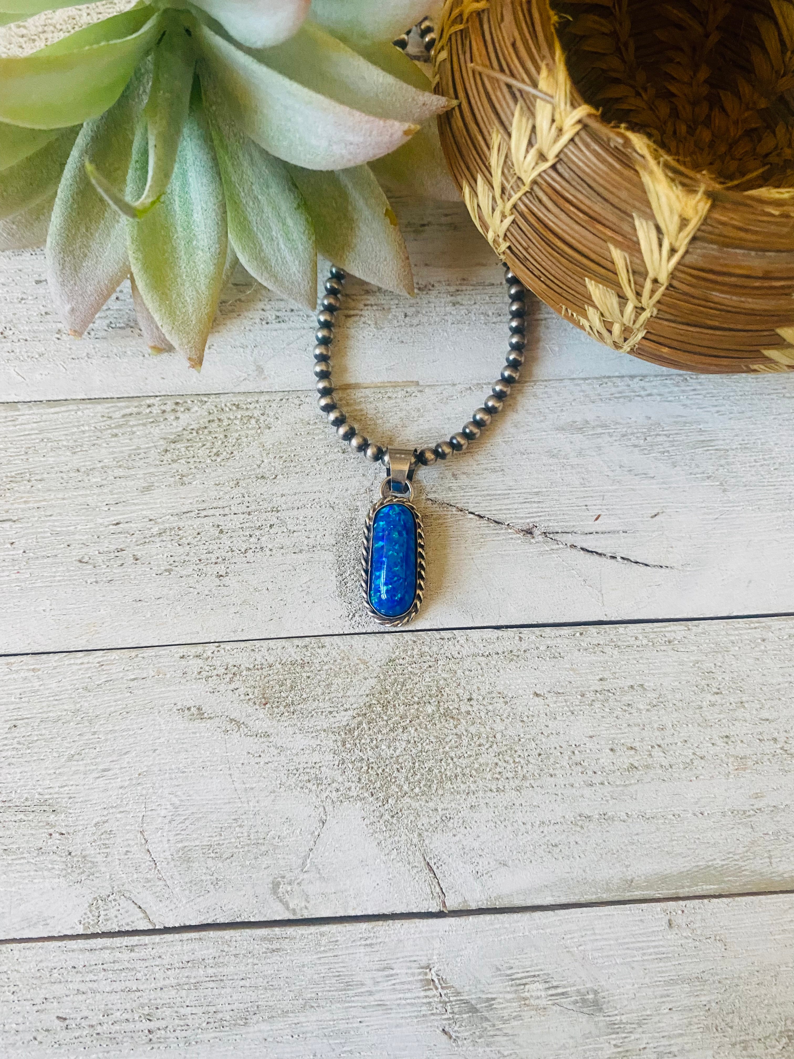 Handcrafted Sterling Silver & Blue Opal Pendant