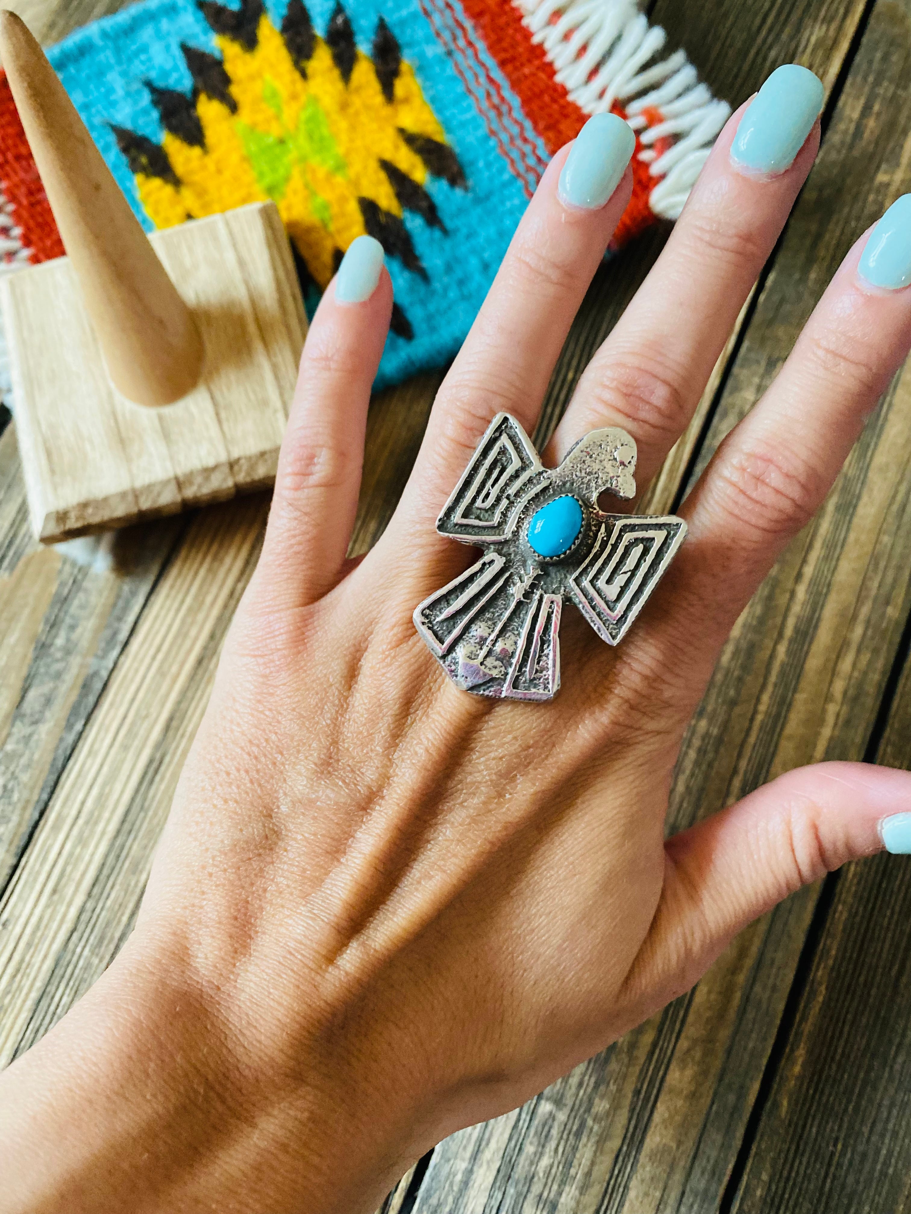 Handcrafted Sterling Silver & Turquoise Thunderbird Ring
