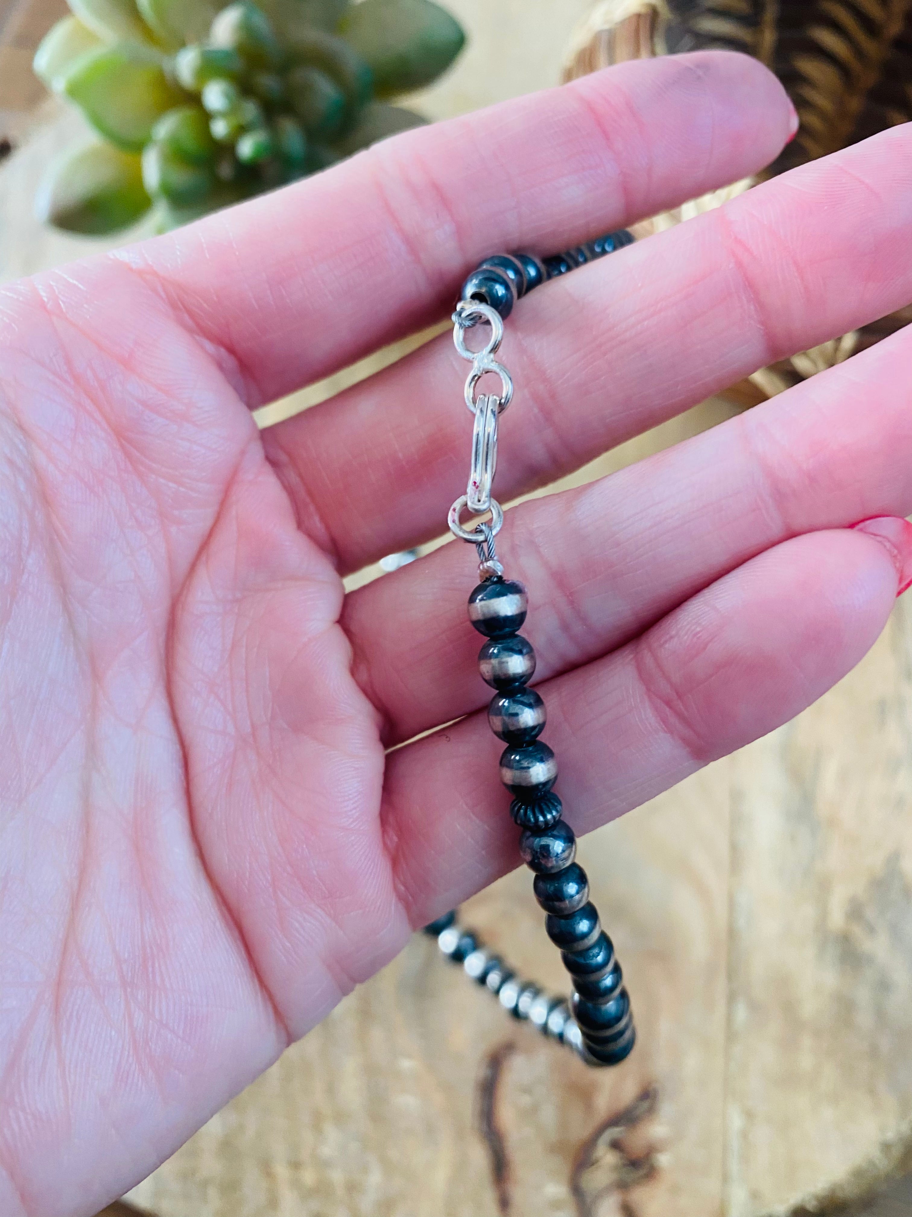 Handcrafted Sterling Silver Pearl & Turquoise Beaded Cross Necklace