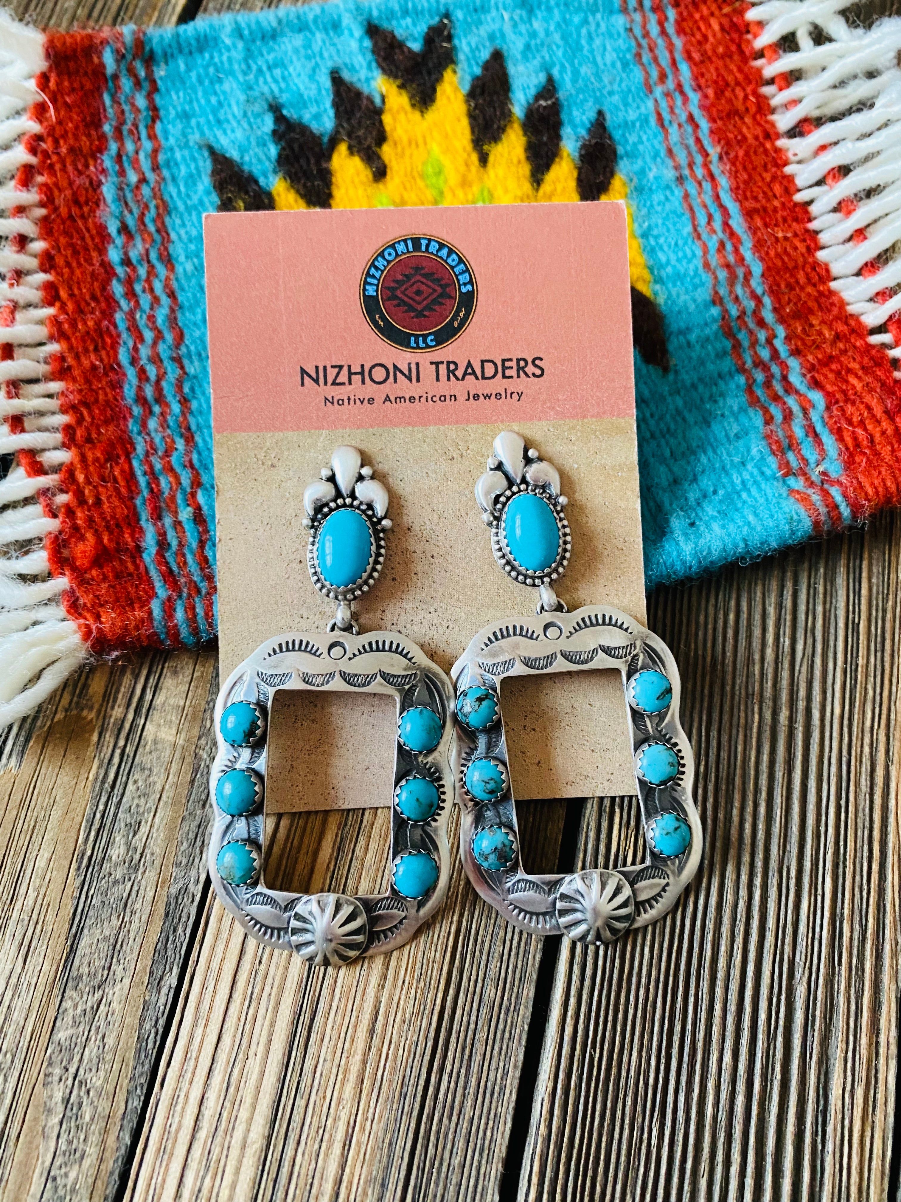 Handcrafted Turquoise & Sterling Silver Concho Dangle Earrings